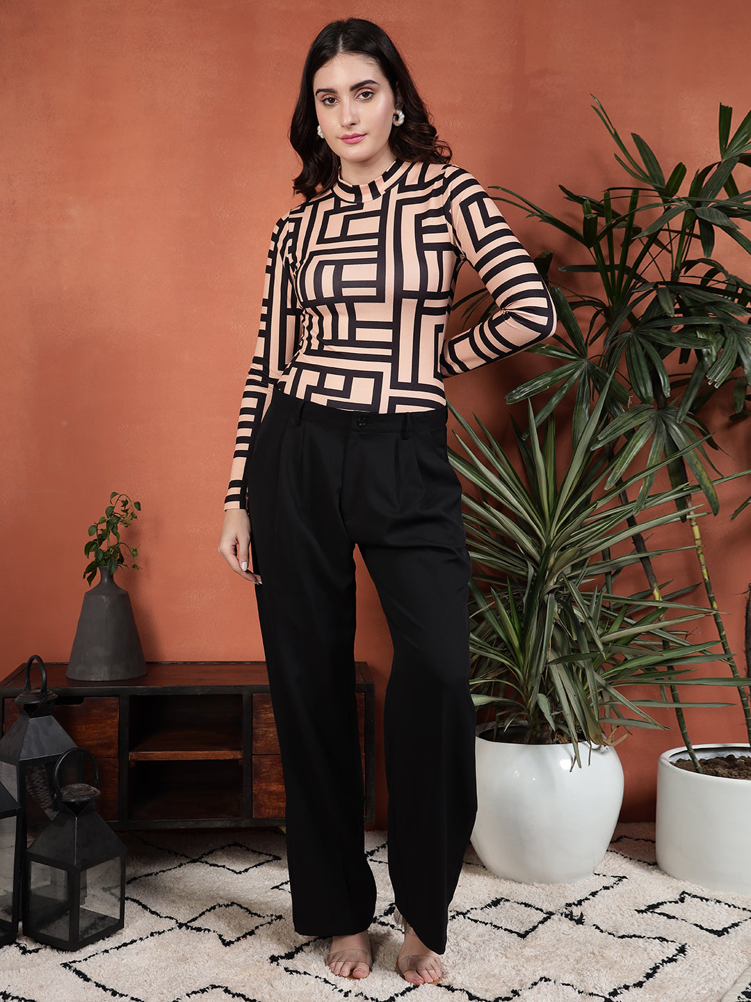 TANDUL Casual Regular Sleeves Printed Women Beige Top