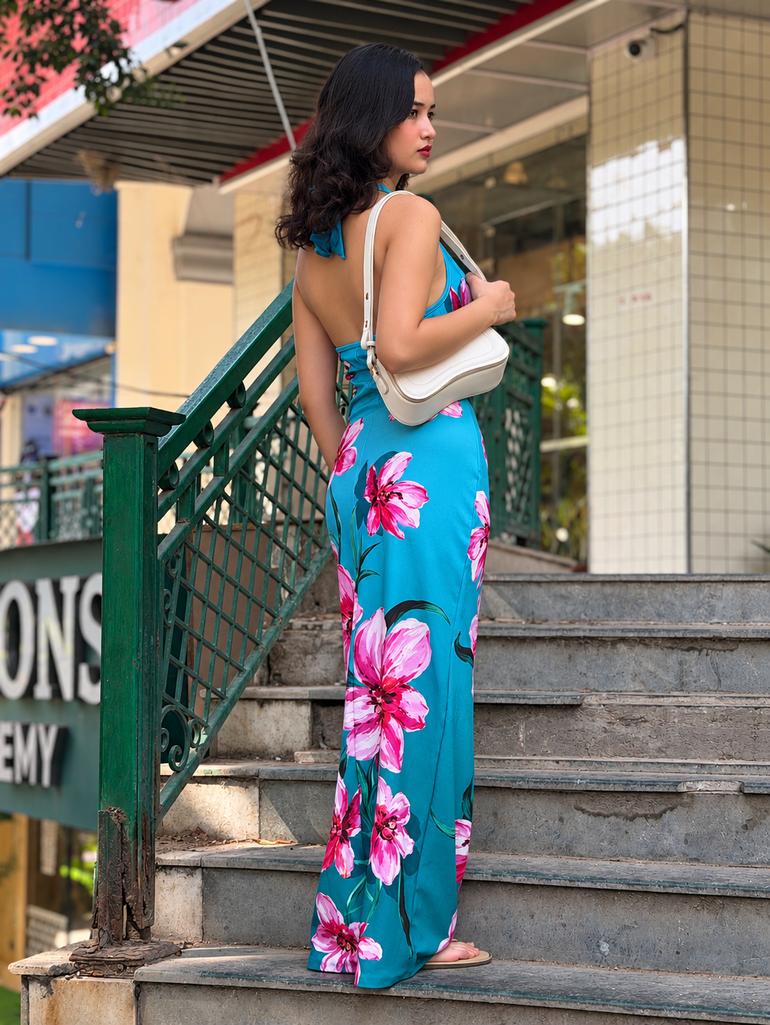 TANDUL Women Tropics Hibiscus Cowl Neck Maxi Dress