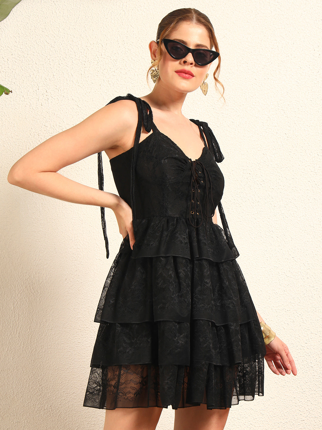 TANDUL Women Black Lace Dress