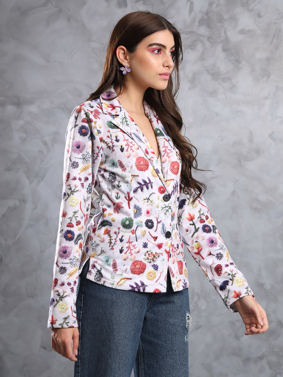 TANDUL  FLEECE BLEND Printed Coat For Women