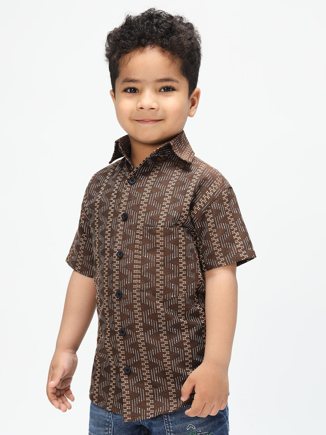 Boys Stylish Brown Shirt Printed Casual Shirt