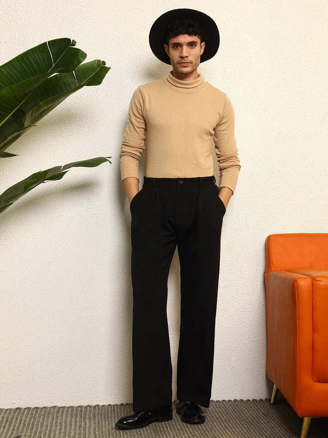 TANDUL Men Solid Turtle Neck Beige Sweater
