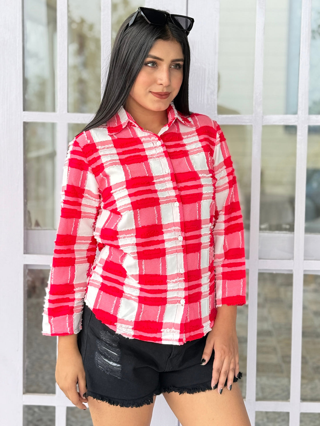 TANDUL Women Pink and white Plaid Shirt