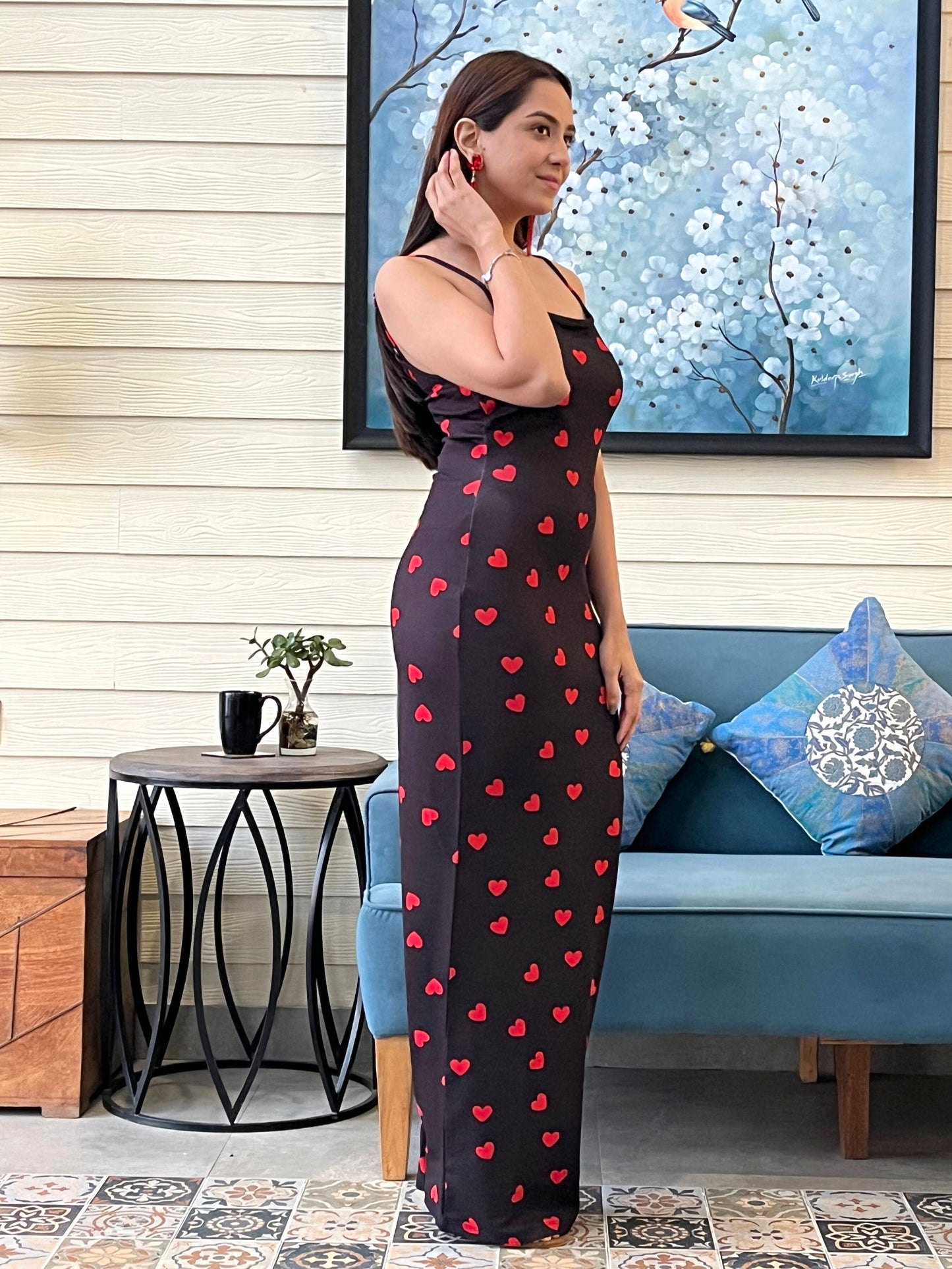 TANDUL Red Heart Printed Bodycon Dress