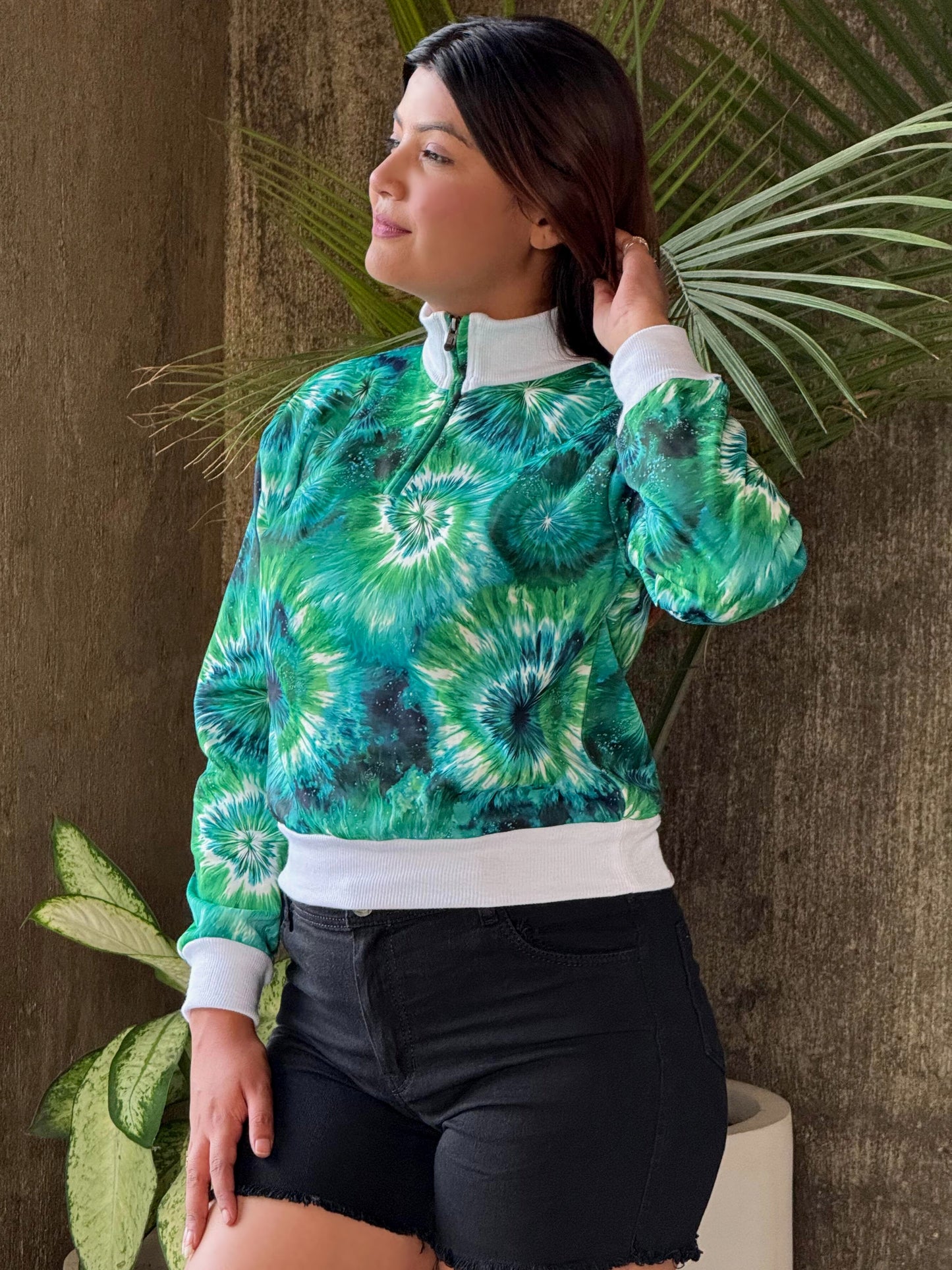 TANDUL Women Stunning Green Tie-Dye Sweatshirt