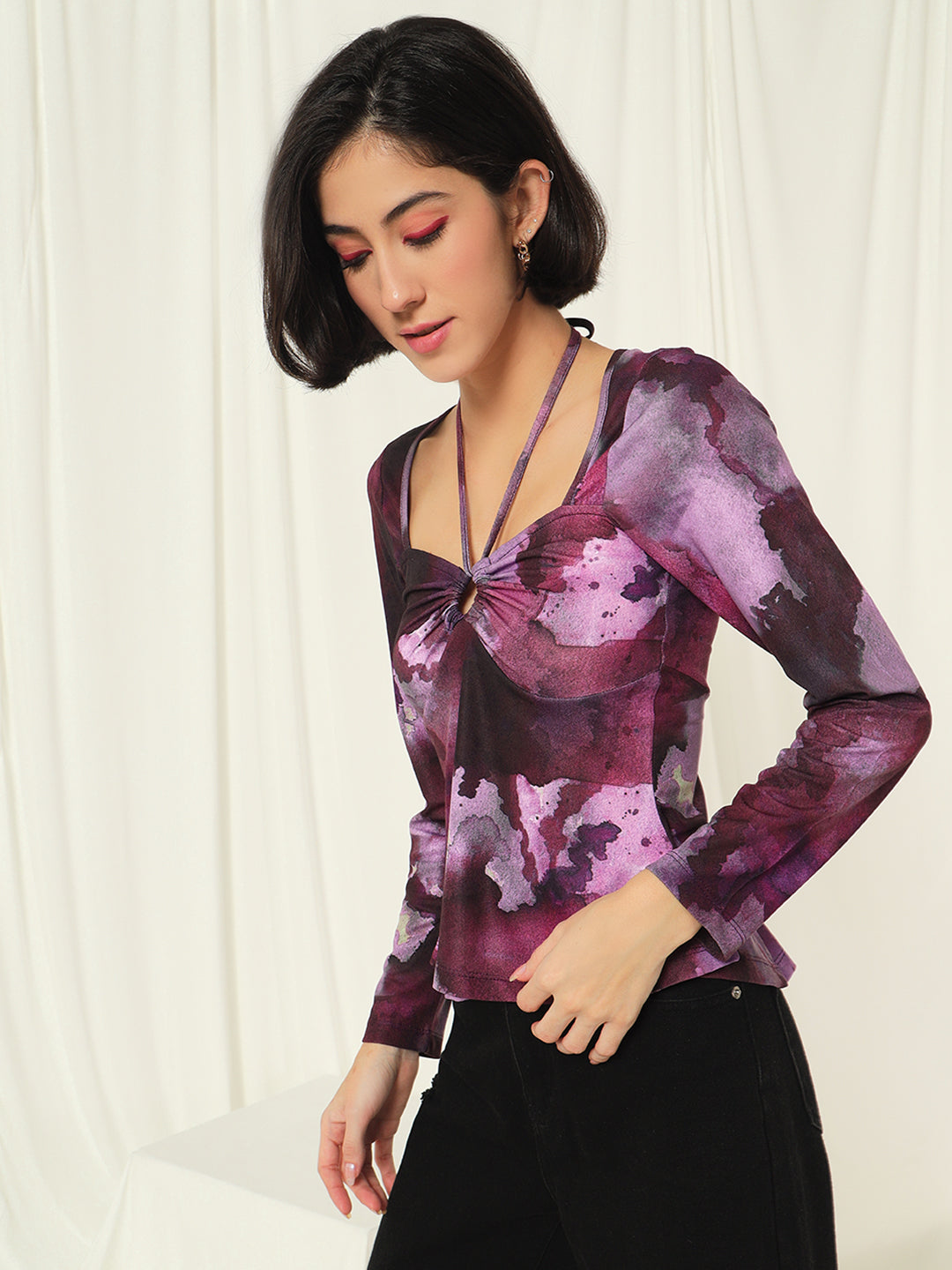 TANDUL  Casual Regular Sleeves Tie & Dye Women Purple Top