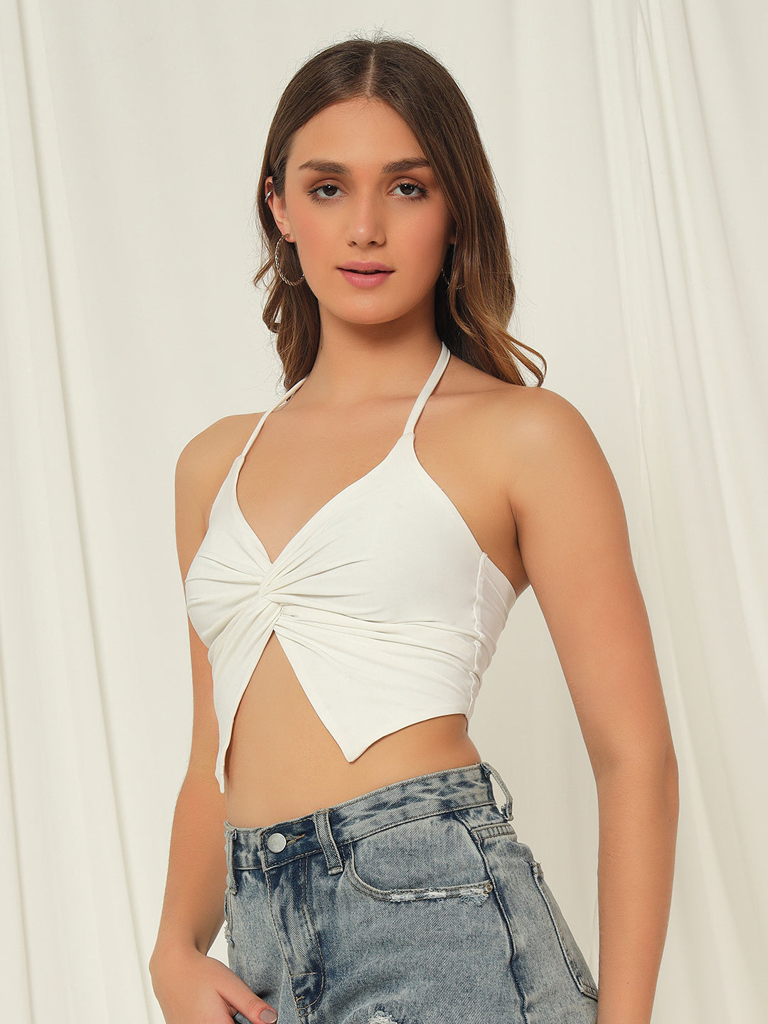 TANDUL  Casual Sleeveless Solid Women White Top