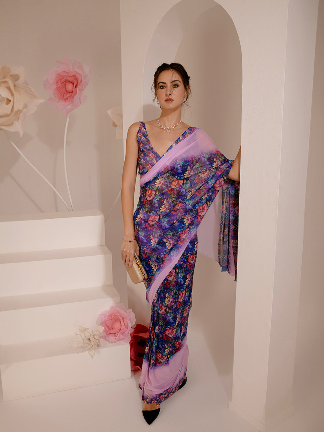 ELTIRE Exquisite Printed Bollywood Style Georgette Saree