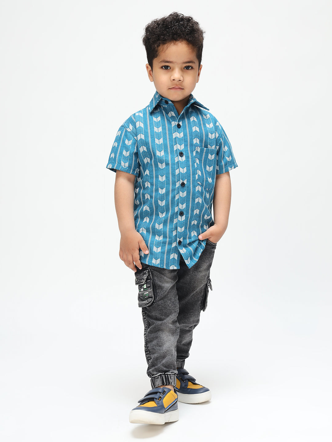 Boys Stylish Skyblue Printed Casual Shirt