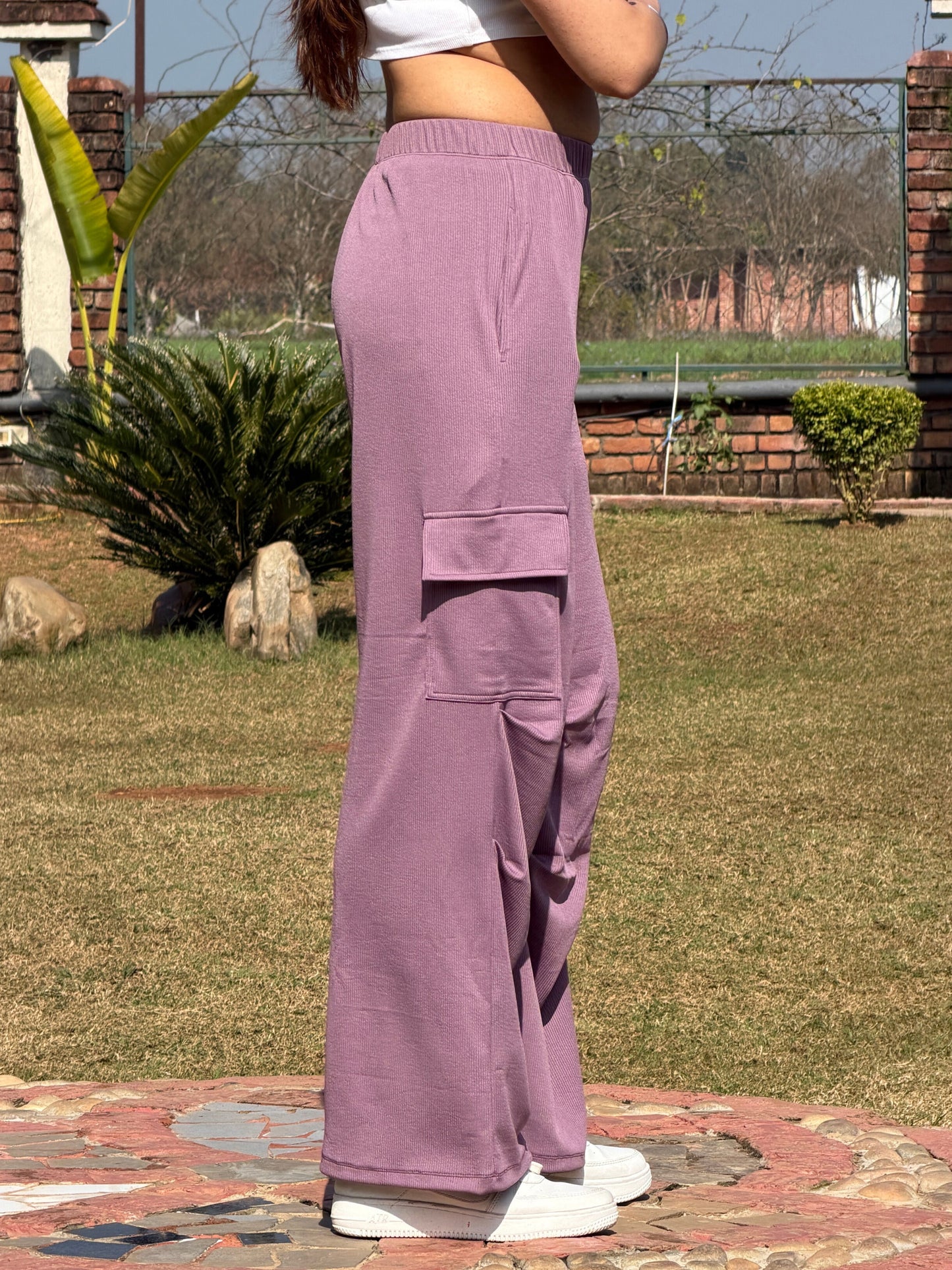TANDUL Women Baggy Fit Purple Rib Trousers