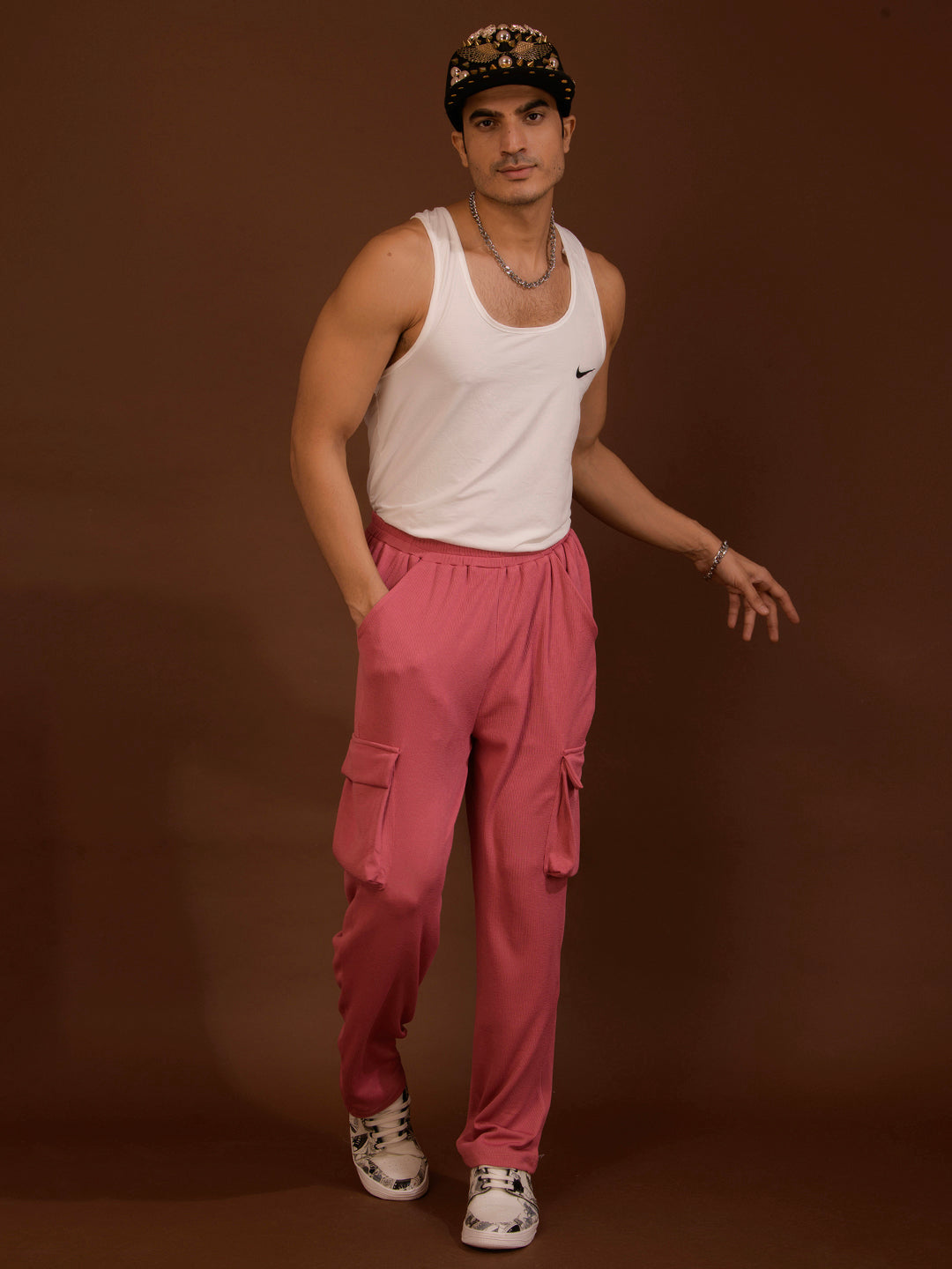 TANDUL  Men Regular Fit Pink Lycra Blend Trousers