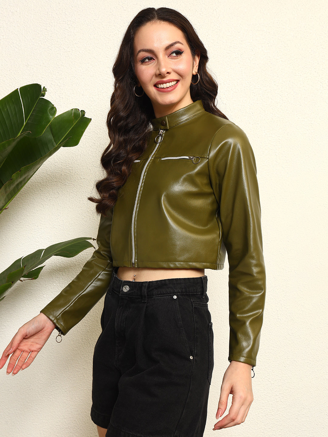 TANDUL Women Stunning Green Leather Jacket
