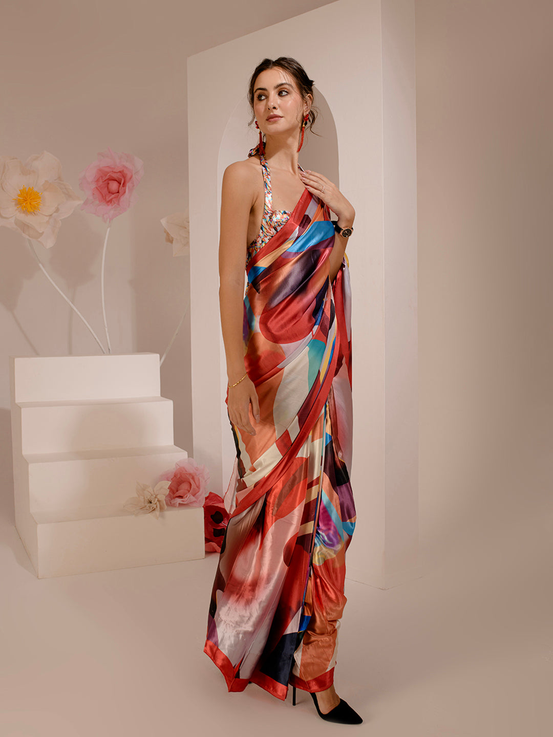 ELTIRE Exquisite Printed Bollywood Style Satin Saree