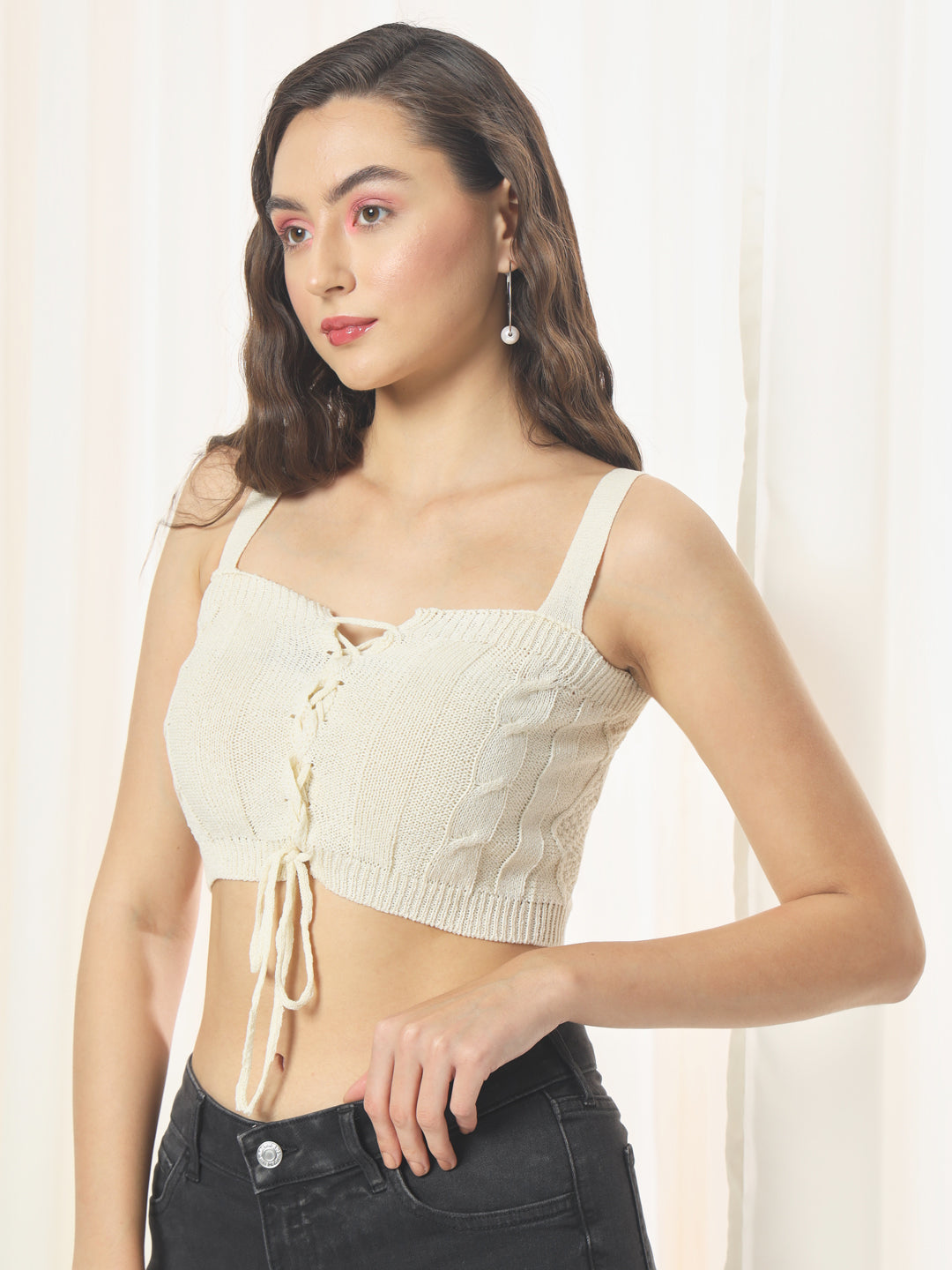 TANDUL  Casual Sleeveless Solid Women White Top