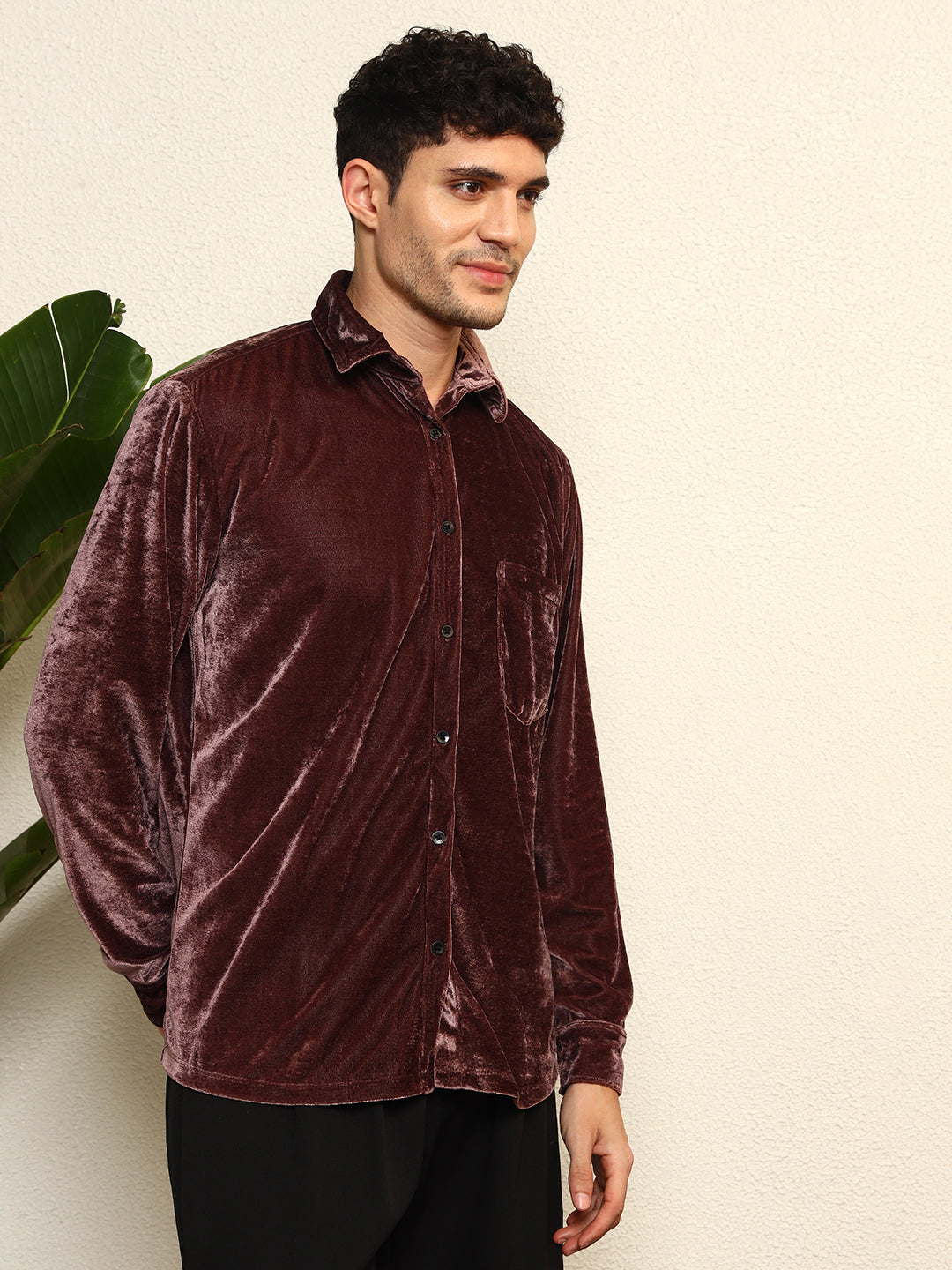 TANDUL Mens's Alluring Purple Velvet Shirt