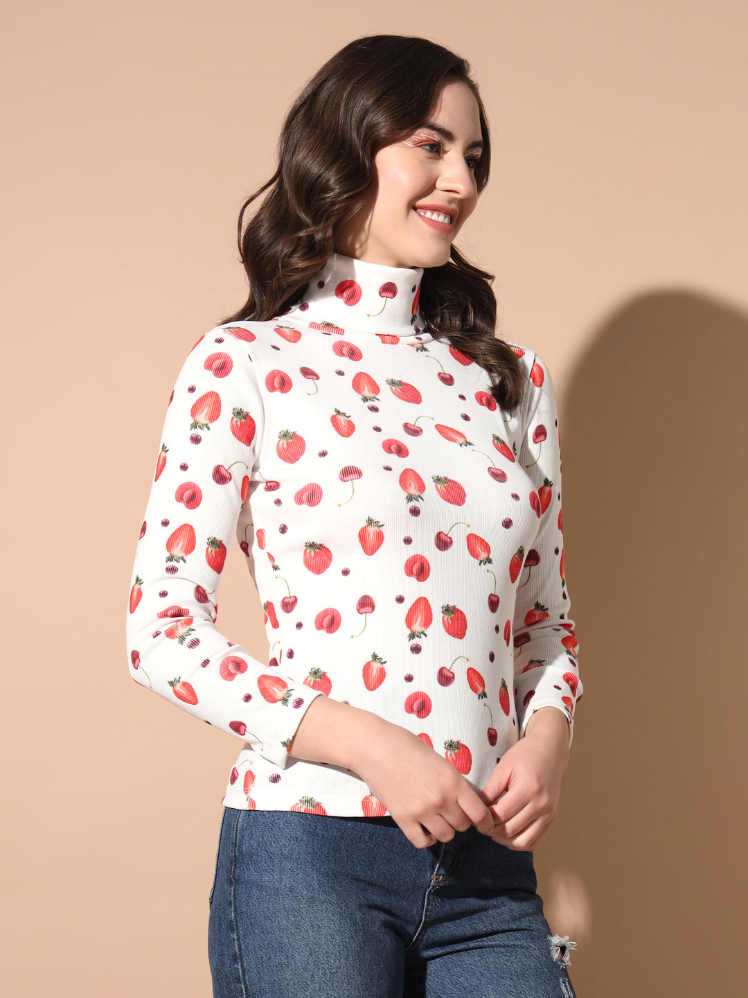 TANDUL Women Printed High Neck Multicolor Sweater