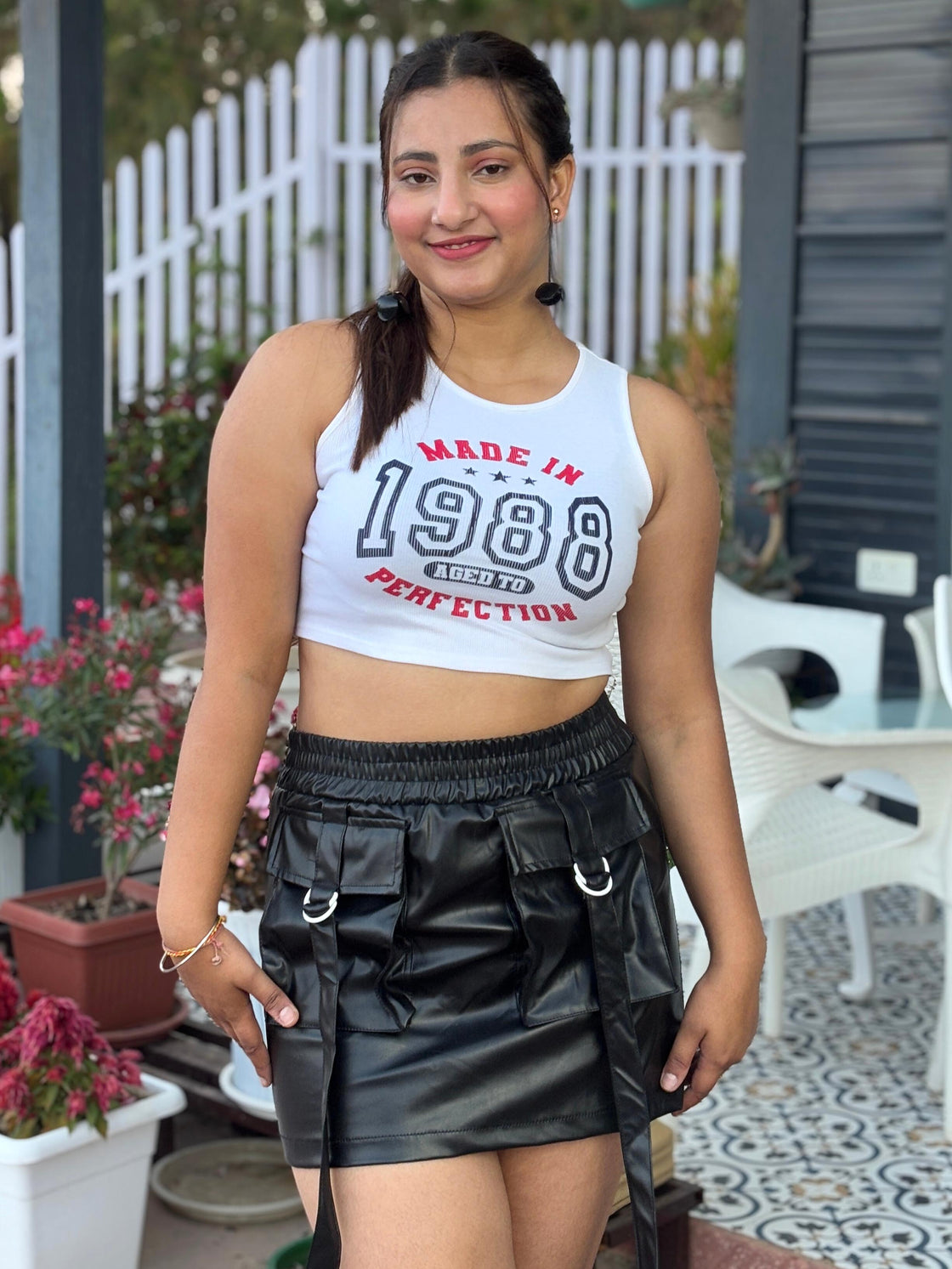 TANDUL Women Chic Black Leather Skirt