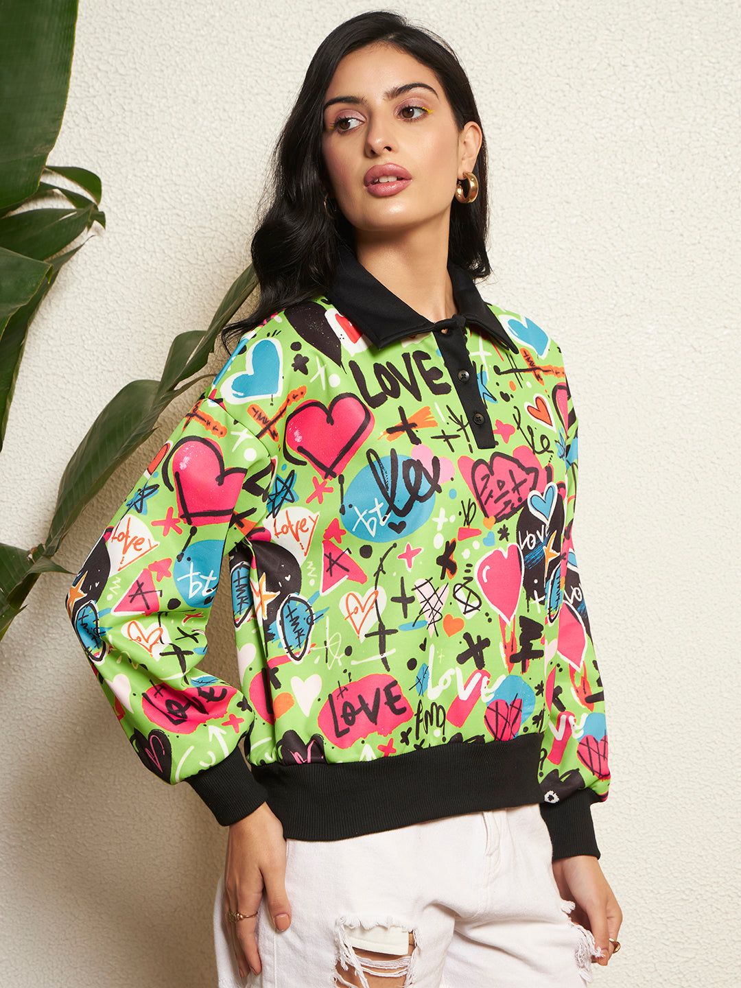 TANDUL Women Vibrant Green Sweatshirt
