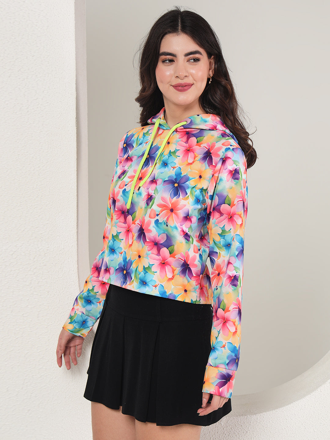 TANDUL  Women Full Sleeve Floral Print Hooded Sweatshirt