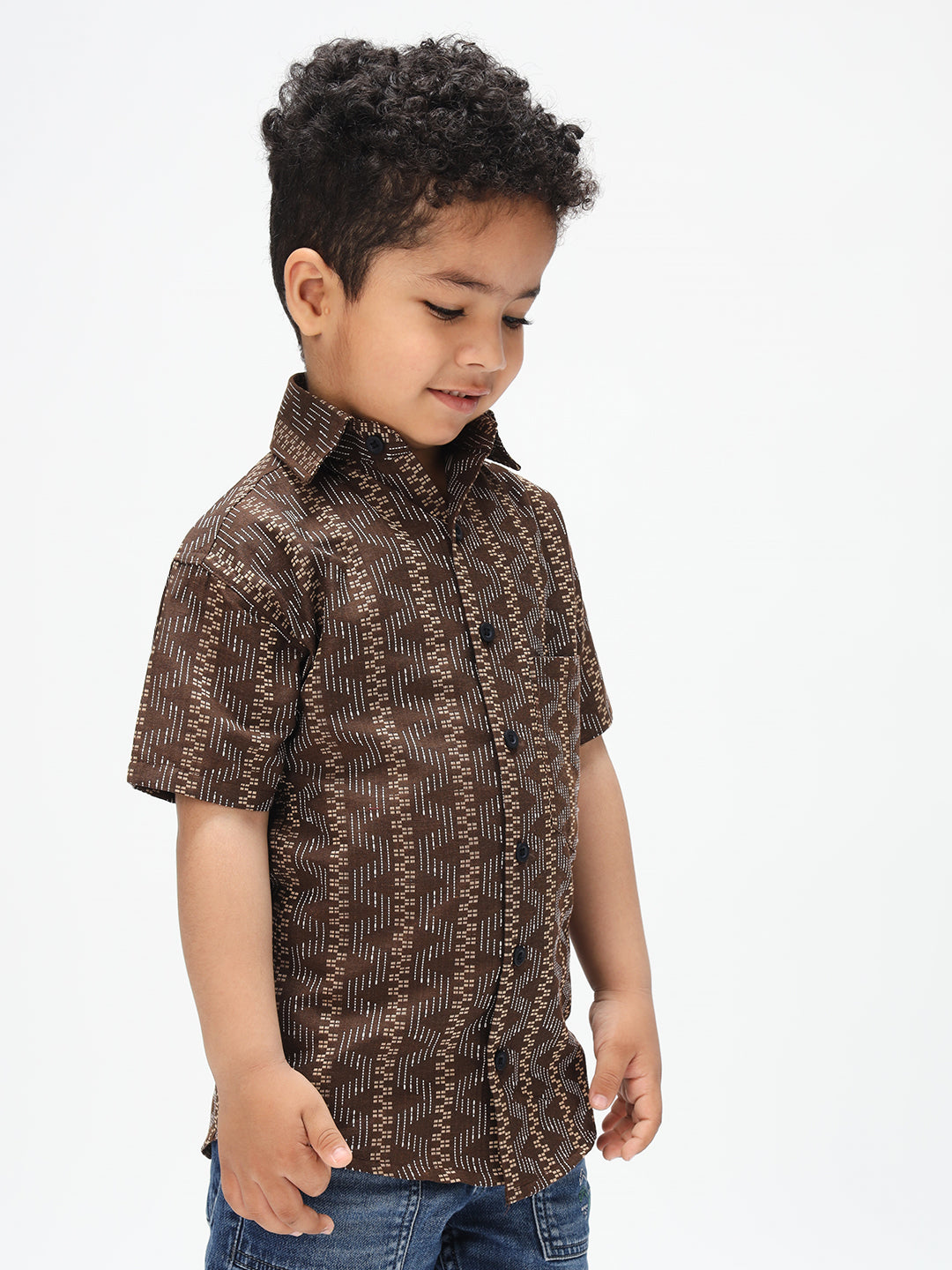 Boys Stylish Brown Shirt Printed Casual Shirt