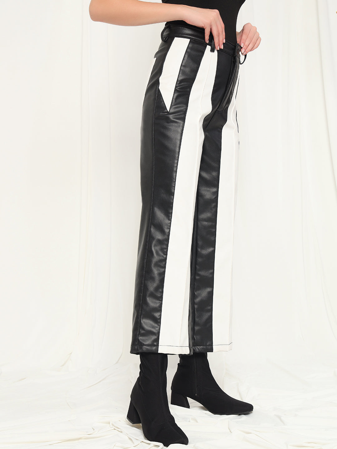 TANDUL  Women Regular Fit Black Faux Leather Trousers