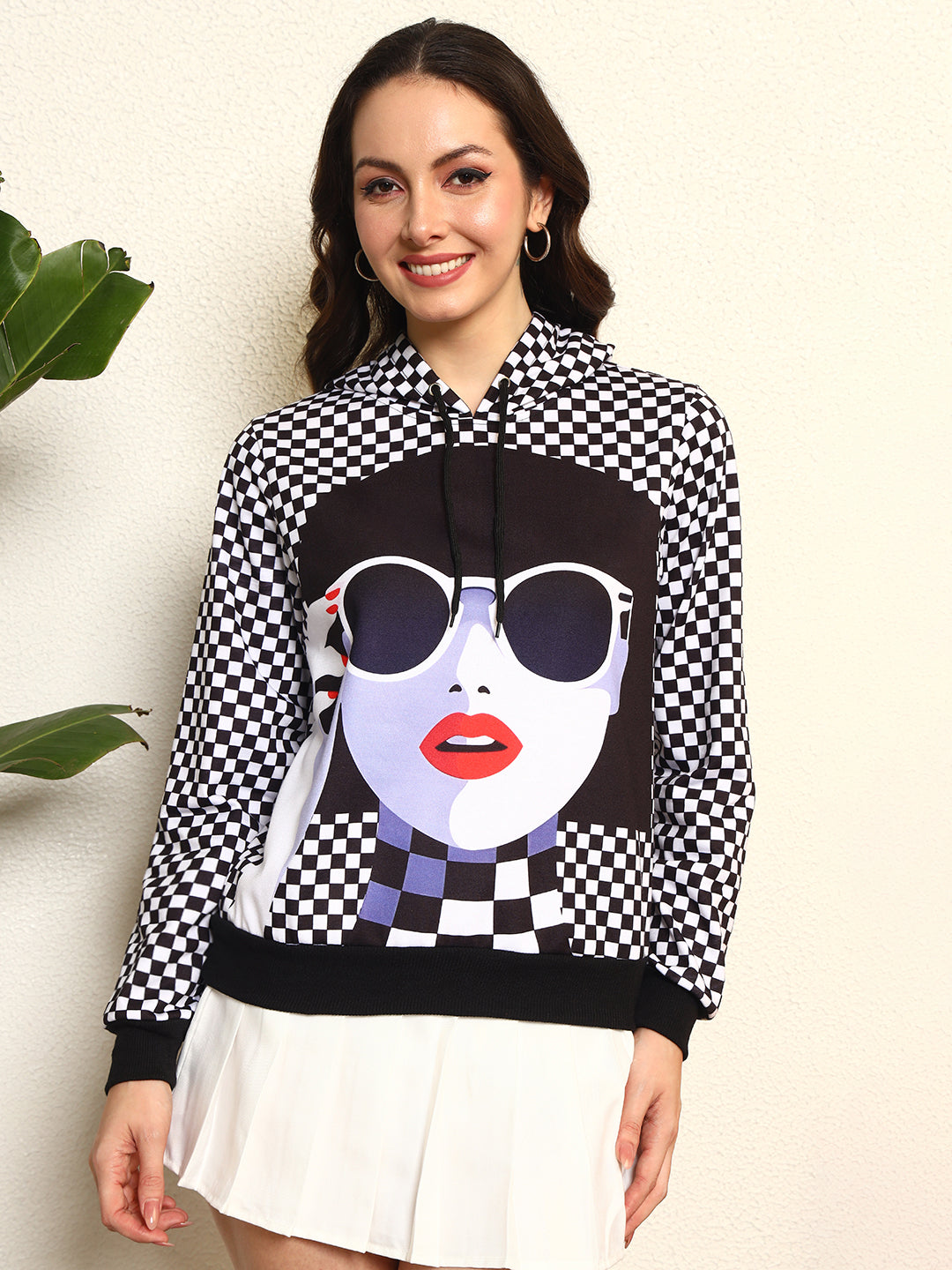 TANDUL Women Stylish Checkered Hoodie