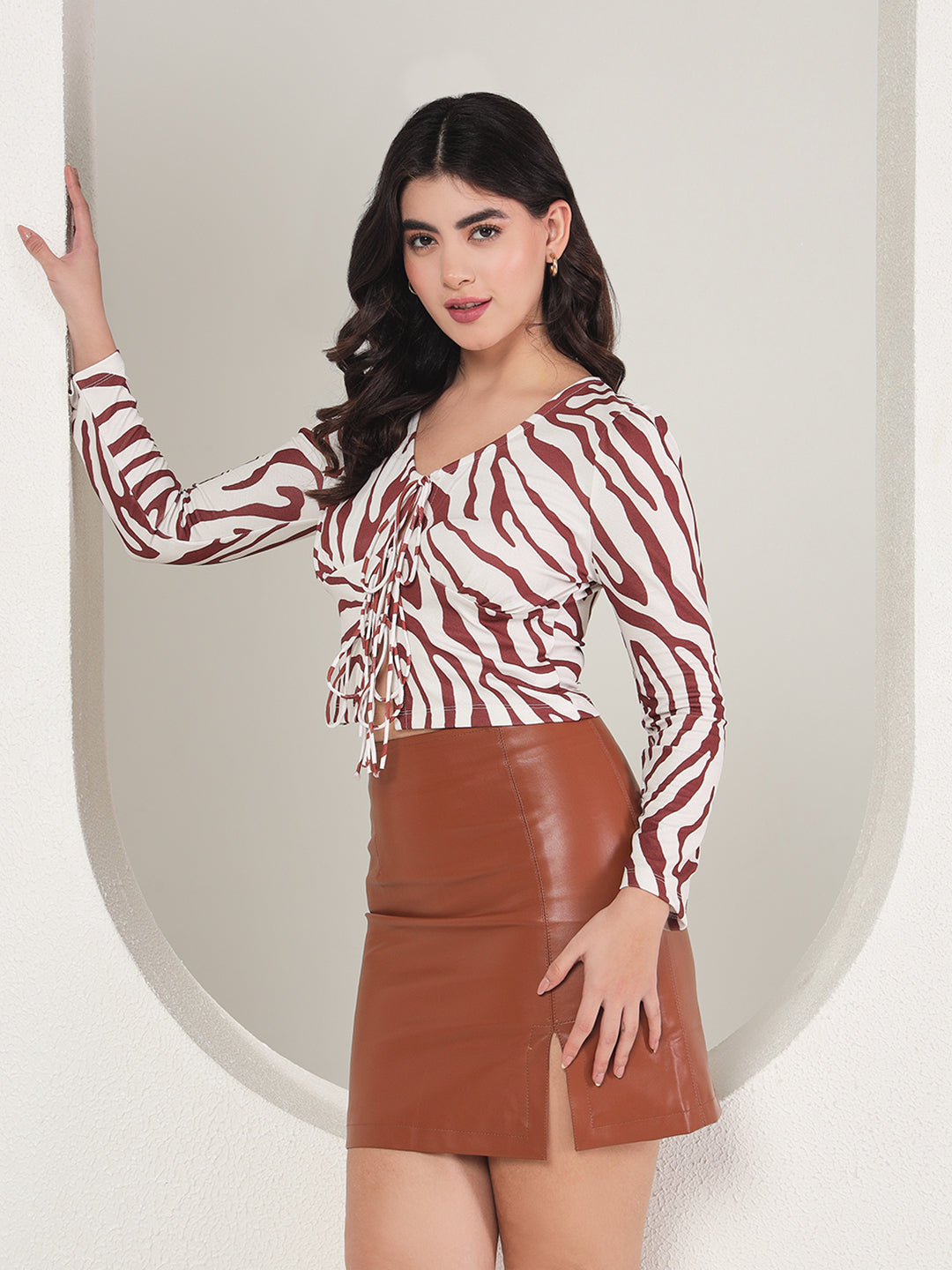 TANDUL  Casual Regular Sleeves Striped Women Beige Top