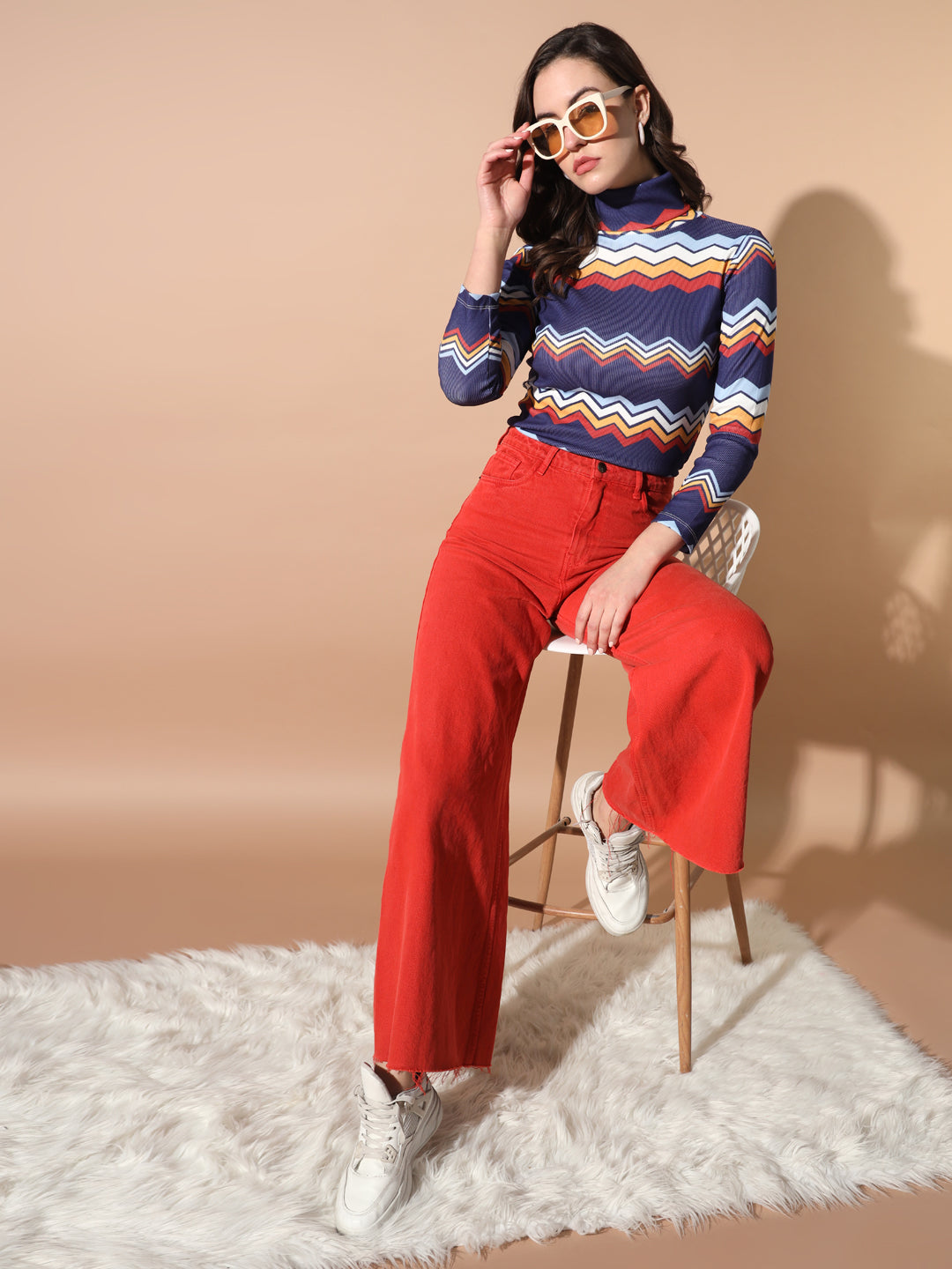 TANDUL Women Printed High Neck Multicolor Sweater