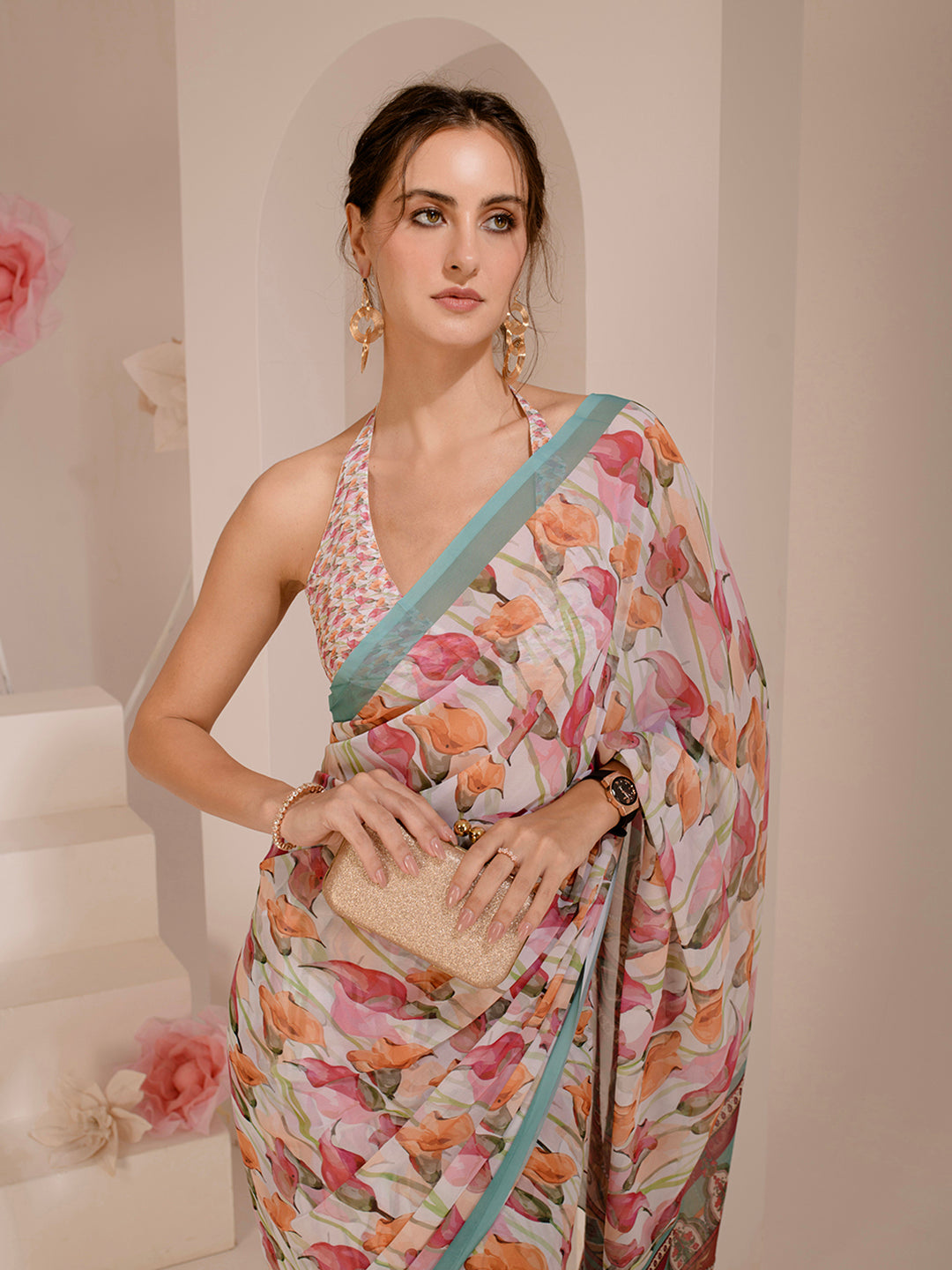 ELTIRE Exquisite Printed Bollywood Style Georgette Saree