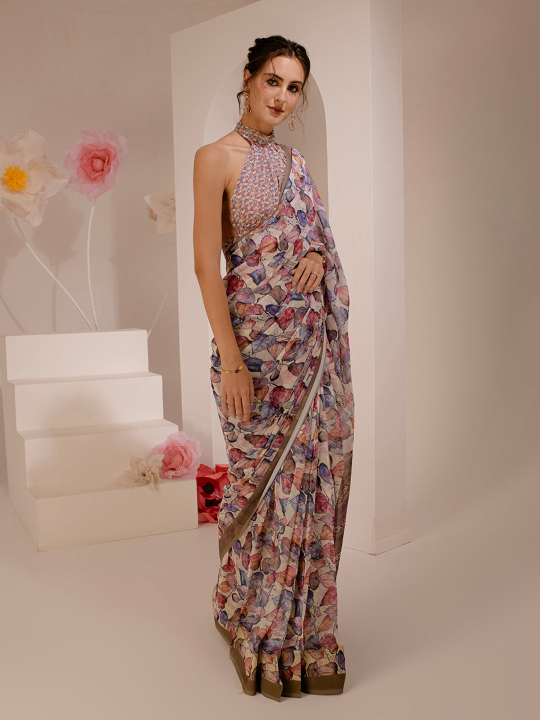 ELTIRE Exquisite Printed Bollywood Style Georgette Sari