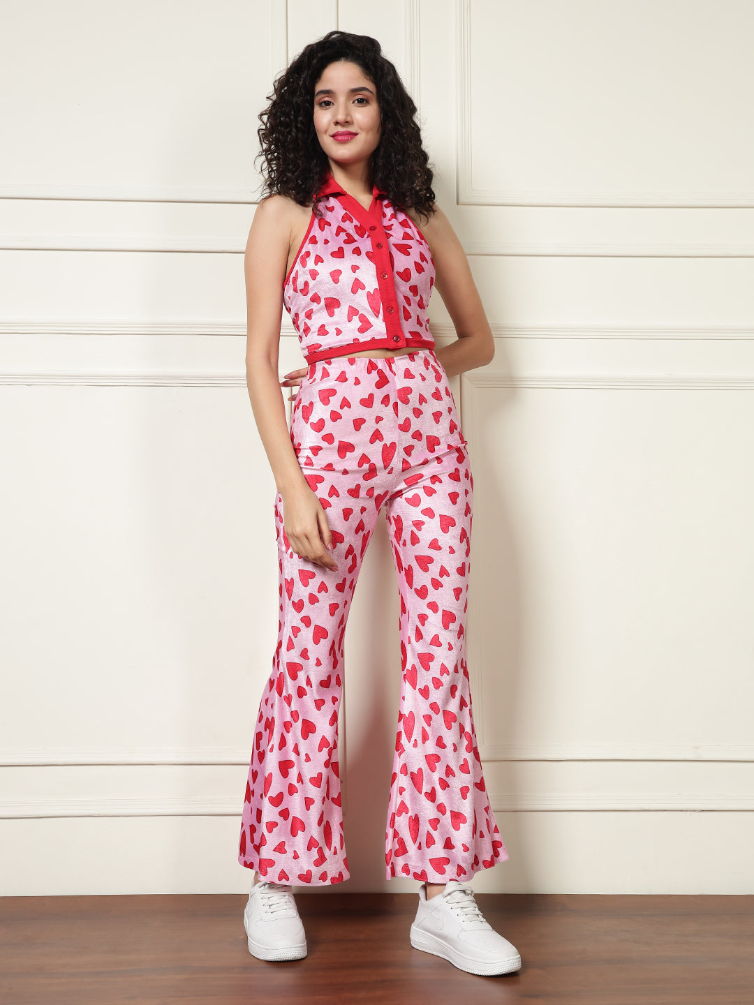TANDUL Women's Pink Heart Printed Co-ord Set