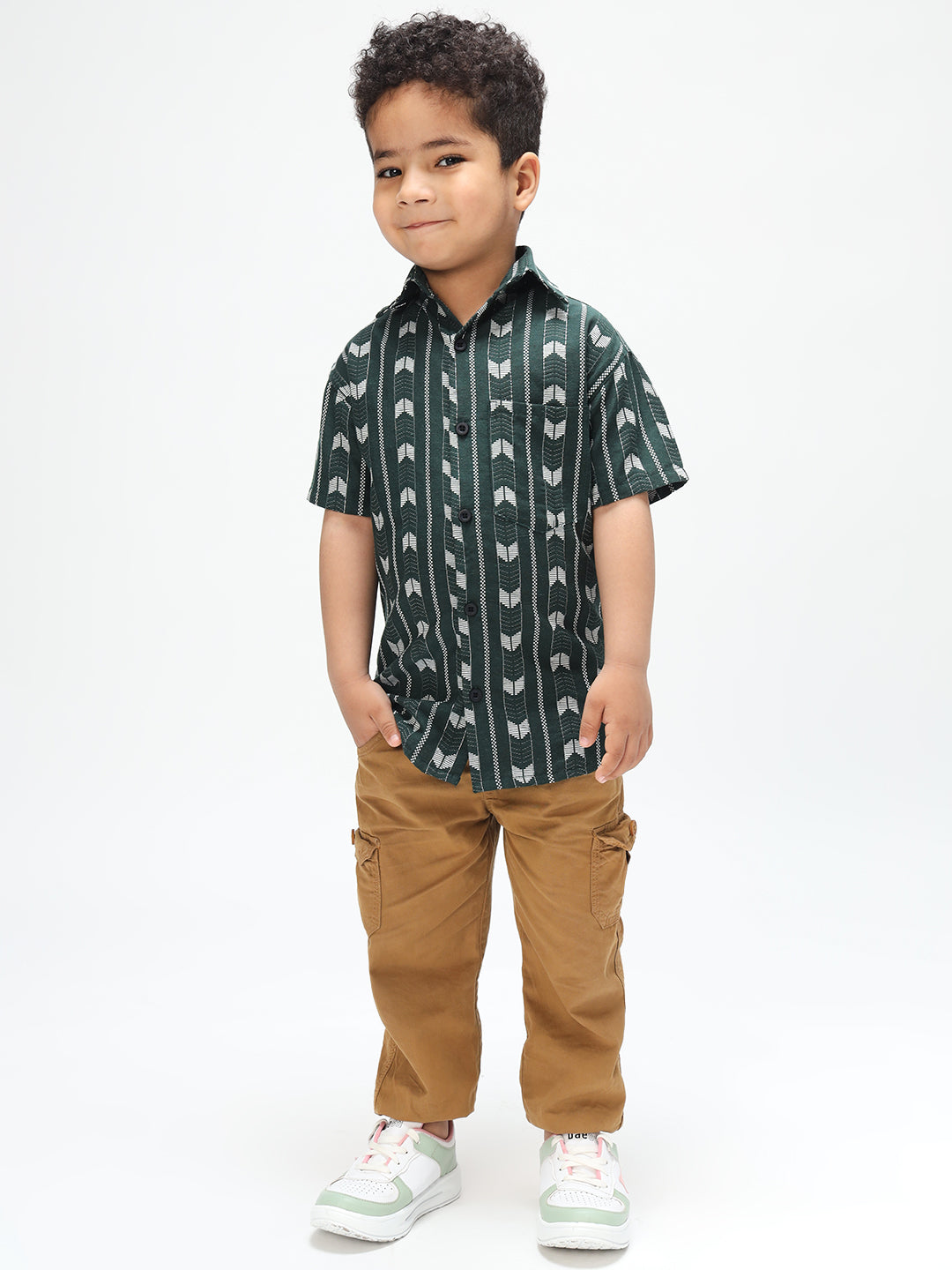 Boys Stylish Green Shirt Printed Casual Shirt