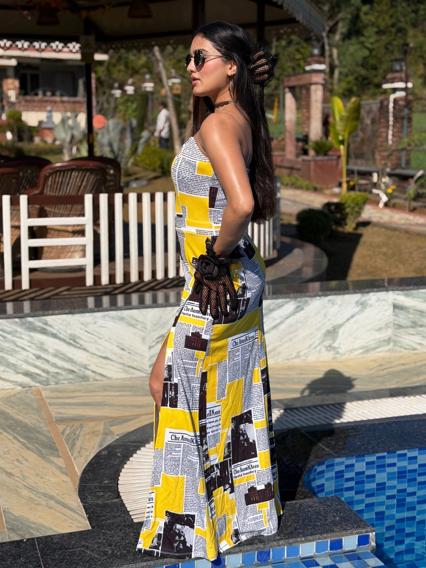 TANDUL Women Yellow Newspaper Printed Dress