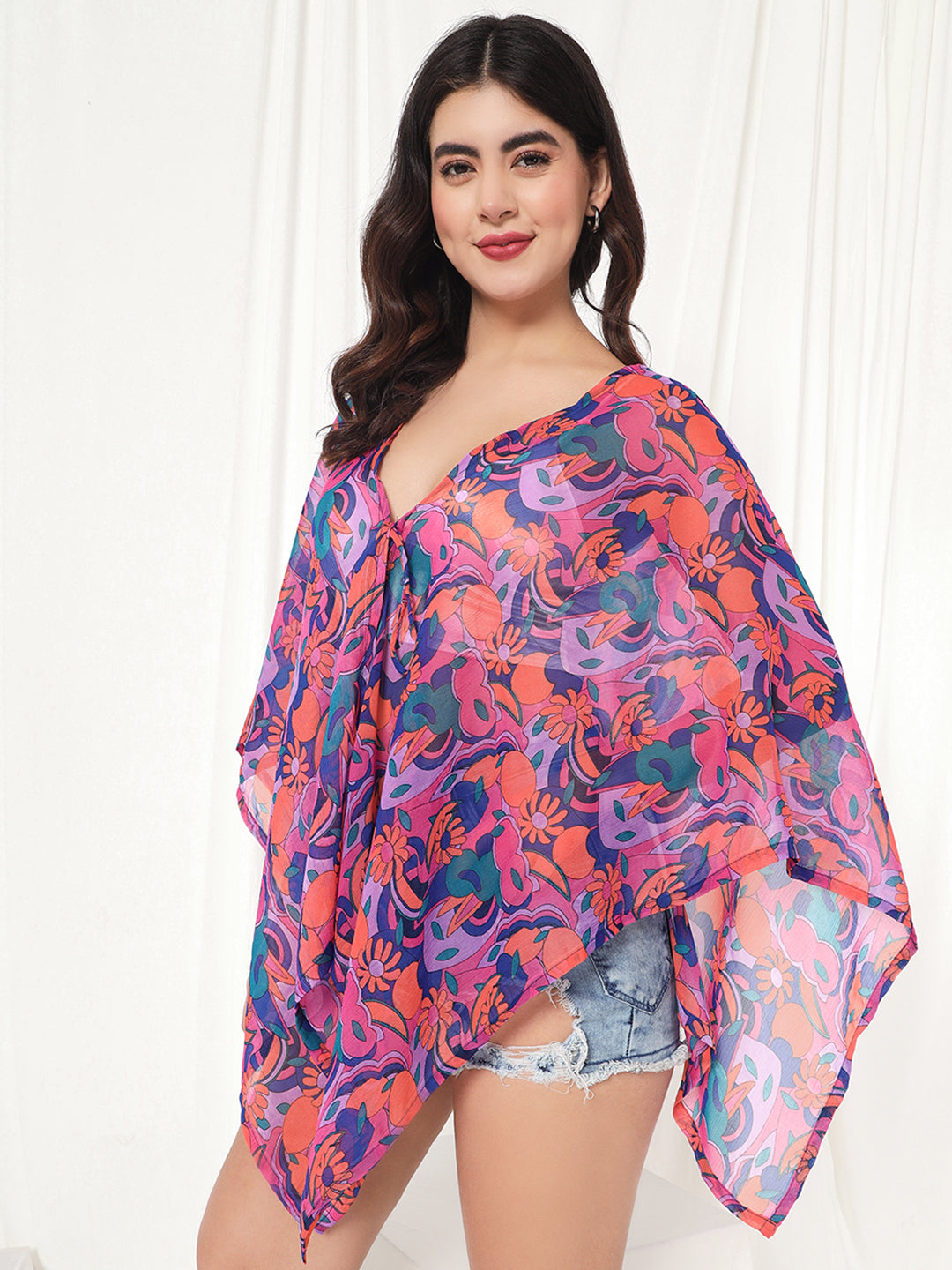 TANDUL  Women Kimono Style 3/4th Sleeve Multicolor Shrug