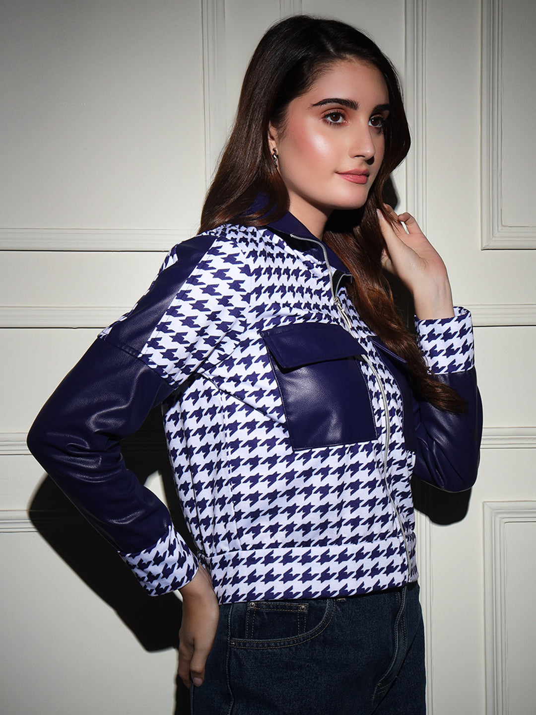 TANDUL  Women Houndstooth Fleece Jacket