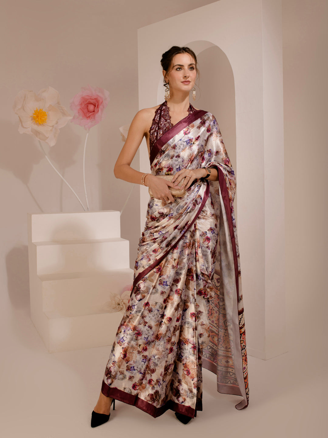 ELTIRE Exquisite Printed Bollywood Style Satin Saree