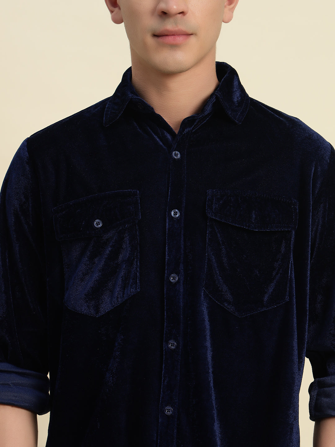 TANDUL Men's Blue Velvet Shirt