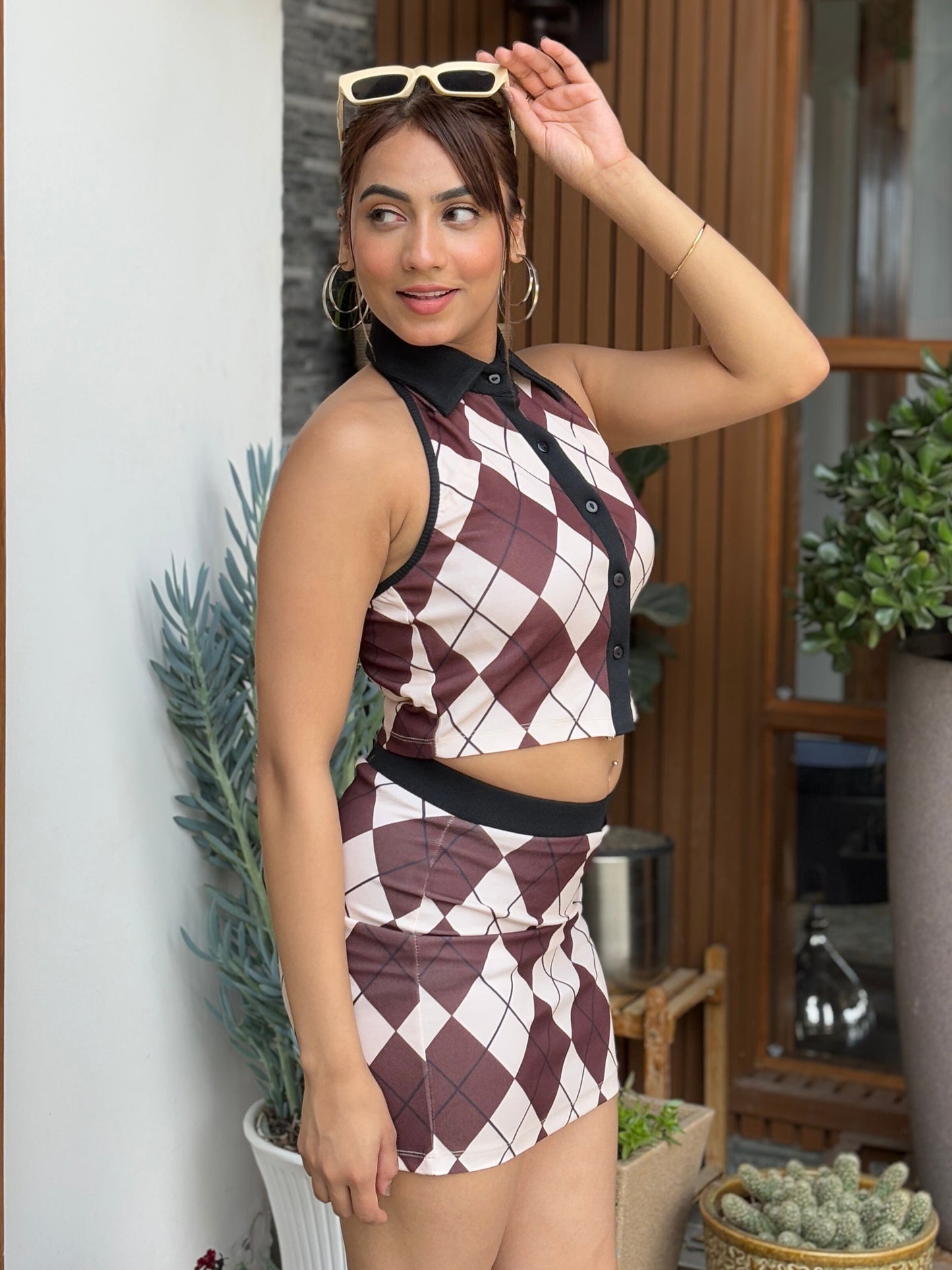 TANDUL Women Charming Brown Checkered Co-ord Set