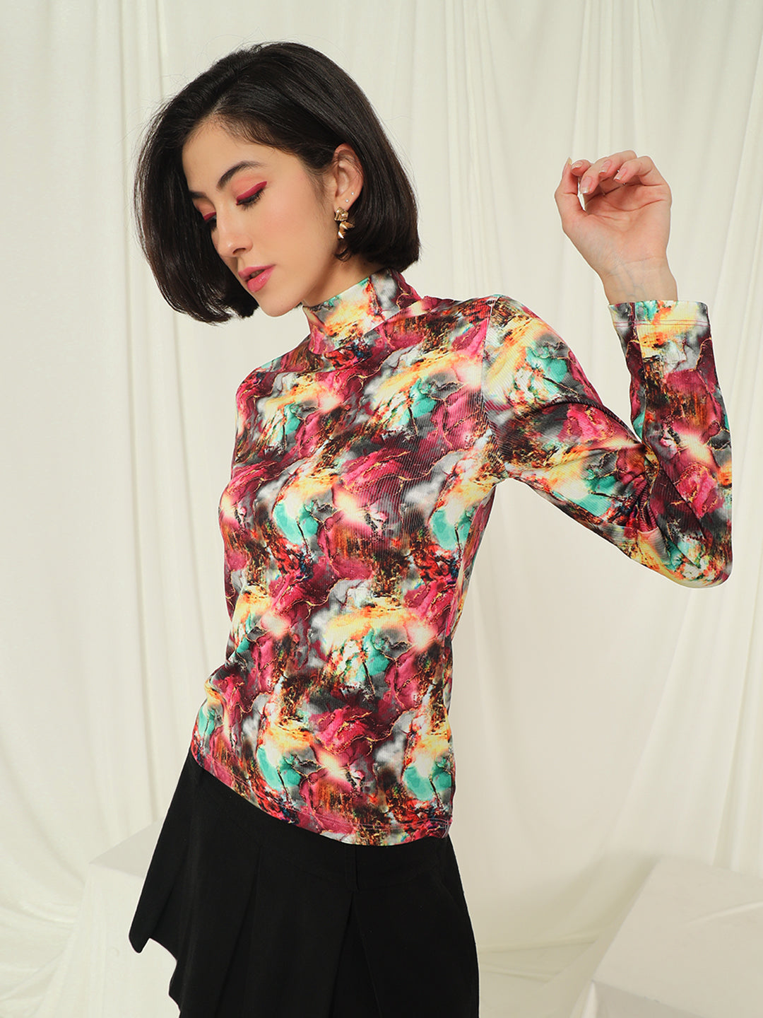 TANDUL  Women Printed High Neck Multicolor Sweater