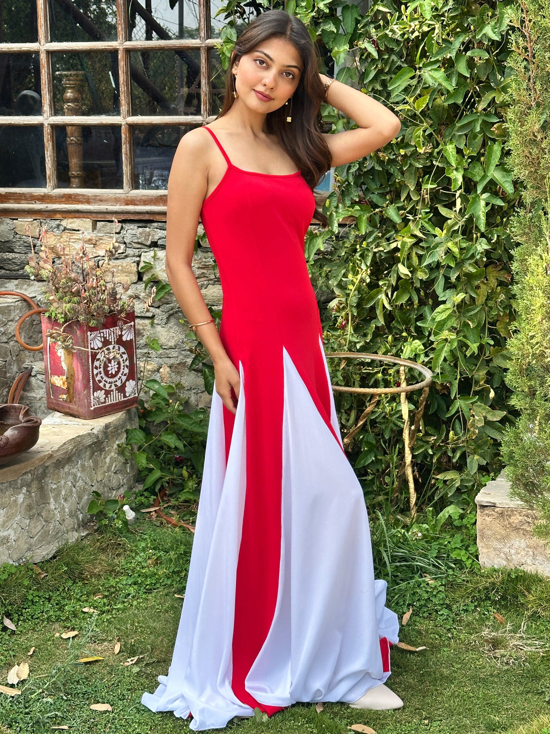 TANDUL Stunning Red and White Flared Dress