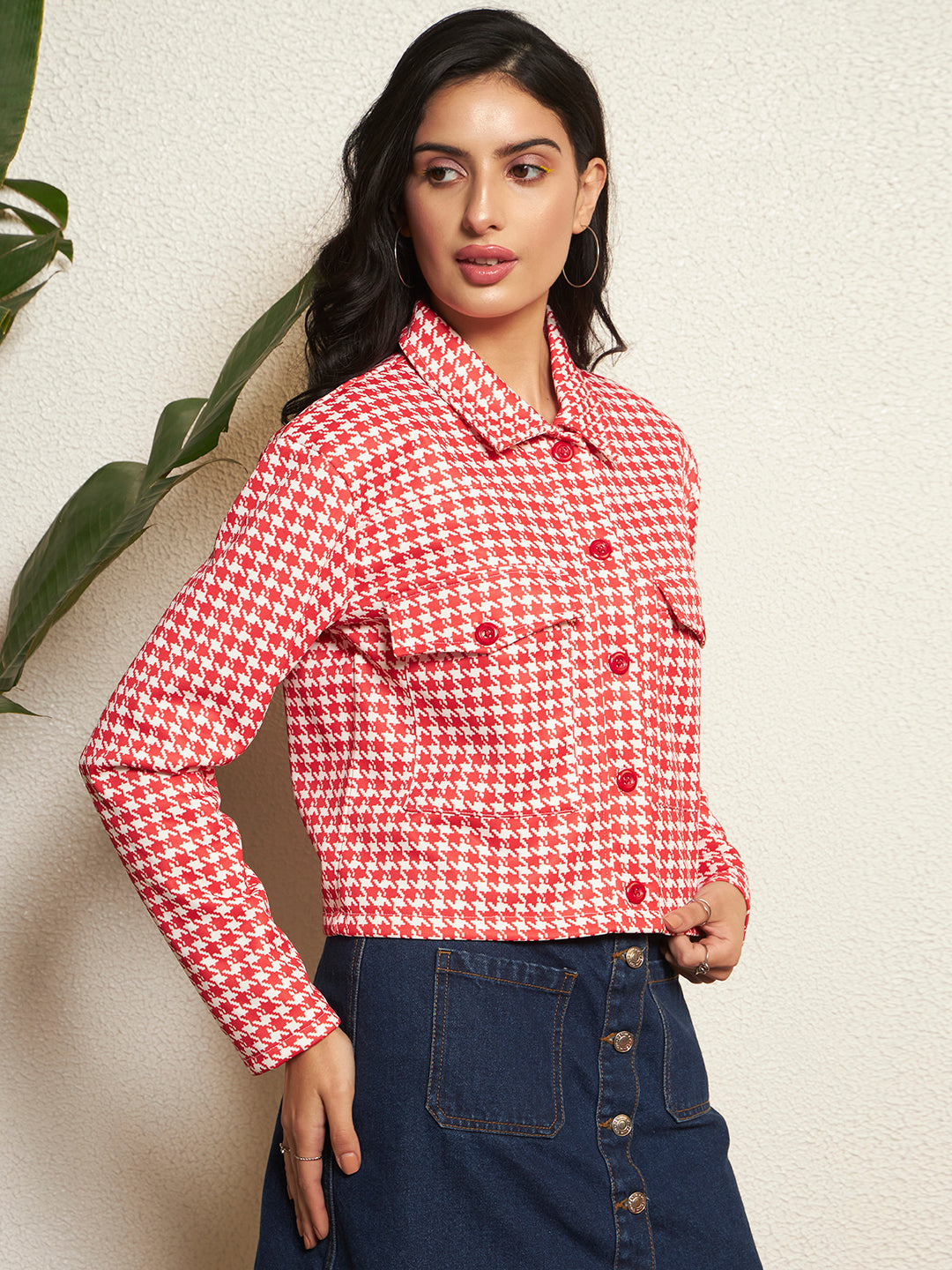 TANDUL Women Classic Red and White Checkered Jacket