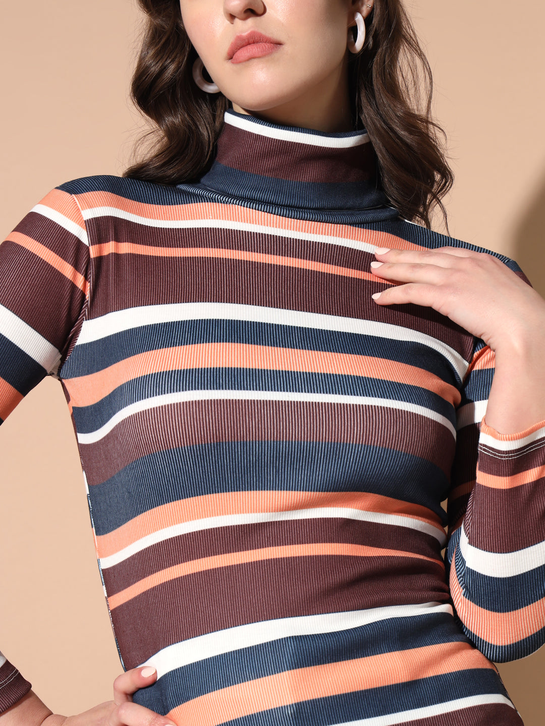 TANDUL Women Printed High Neck Multicolor Sweater
