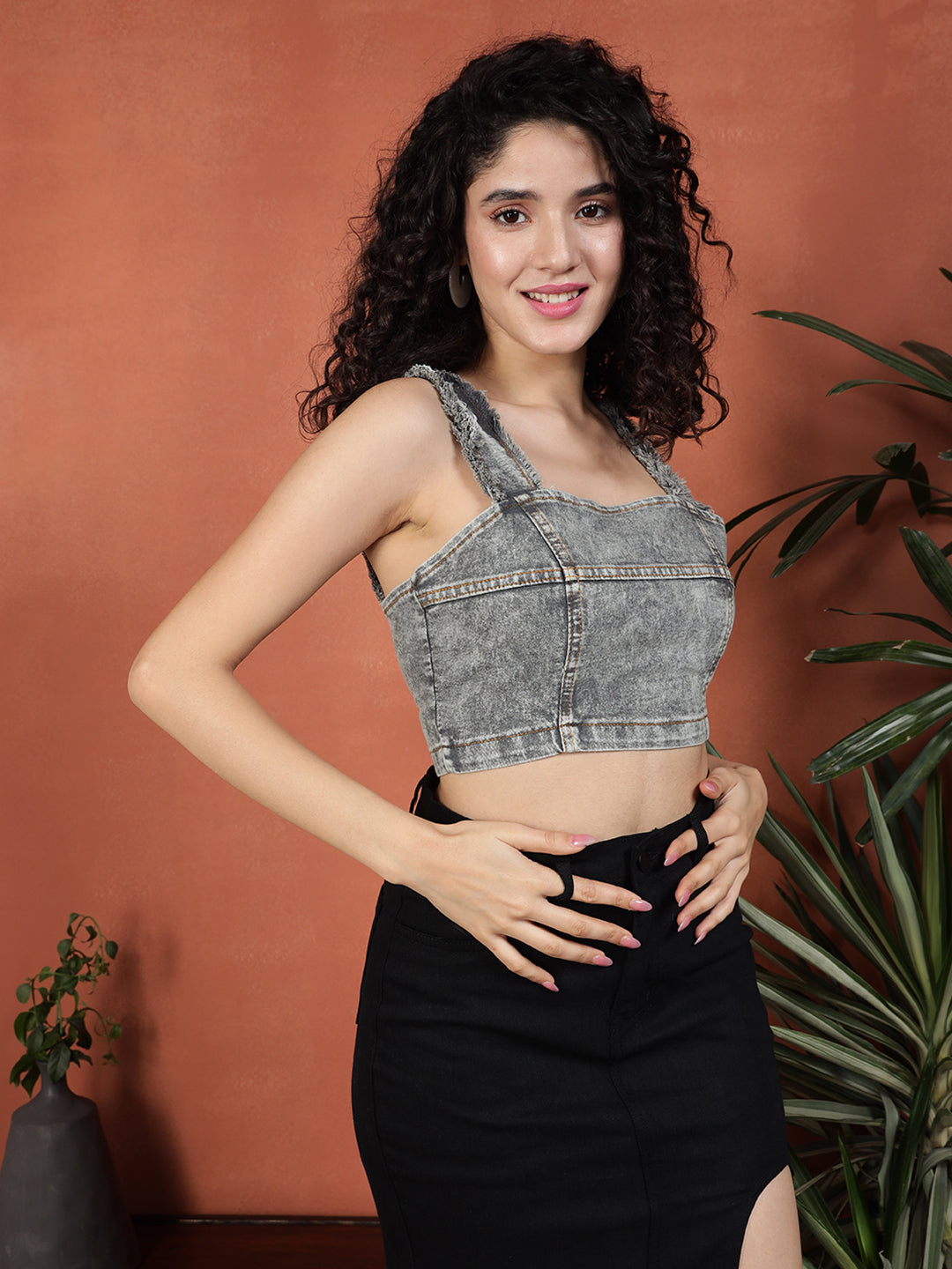 TANDUL Stylish Denim Crop Top