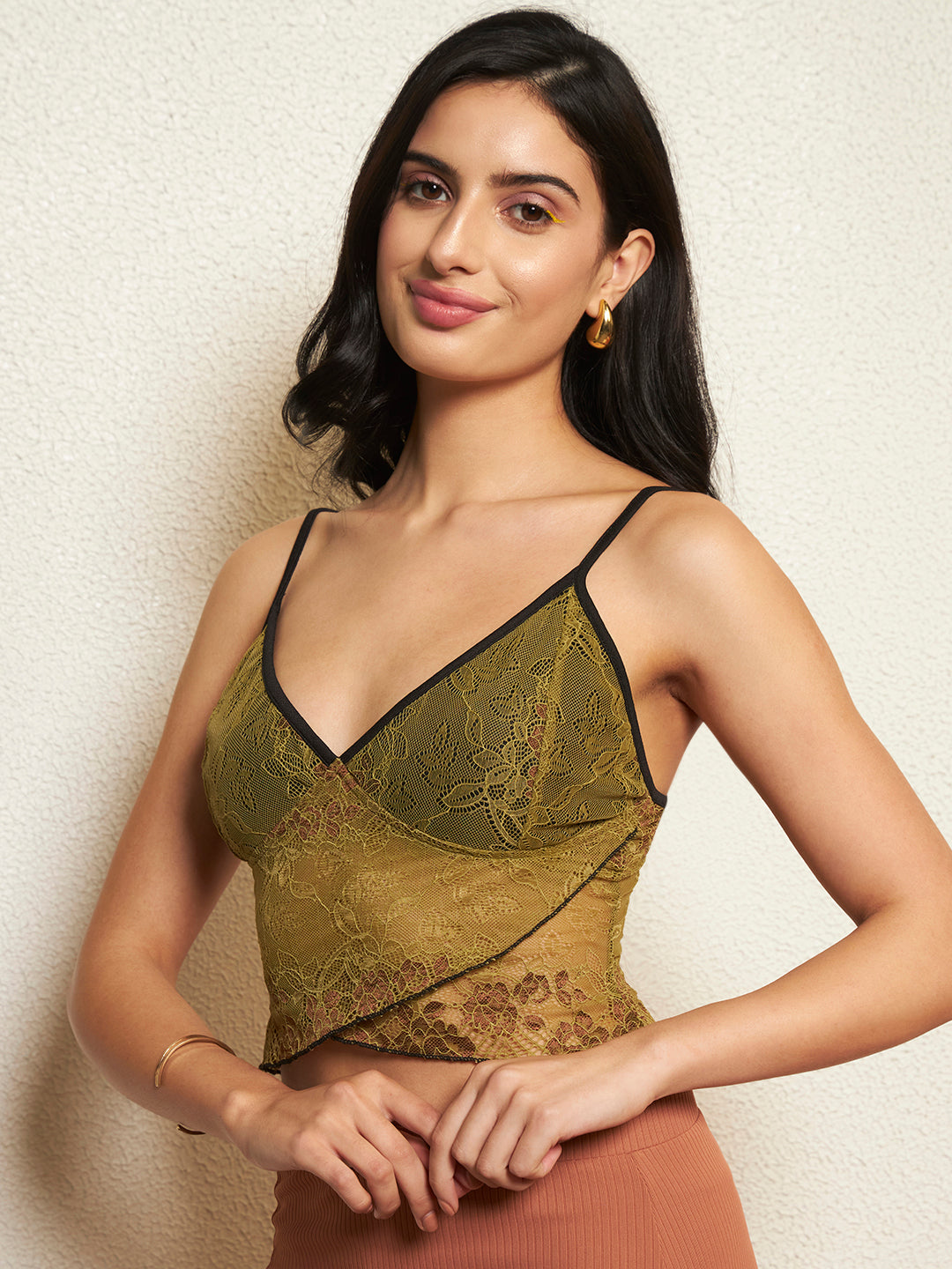 TANDUL Women Green Lace Tank Top