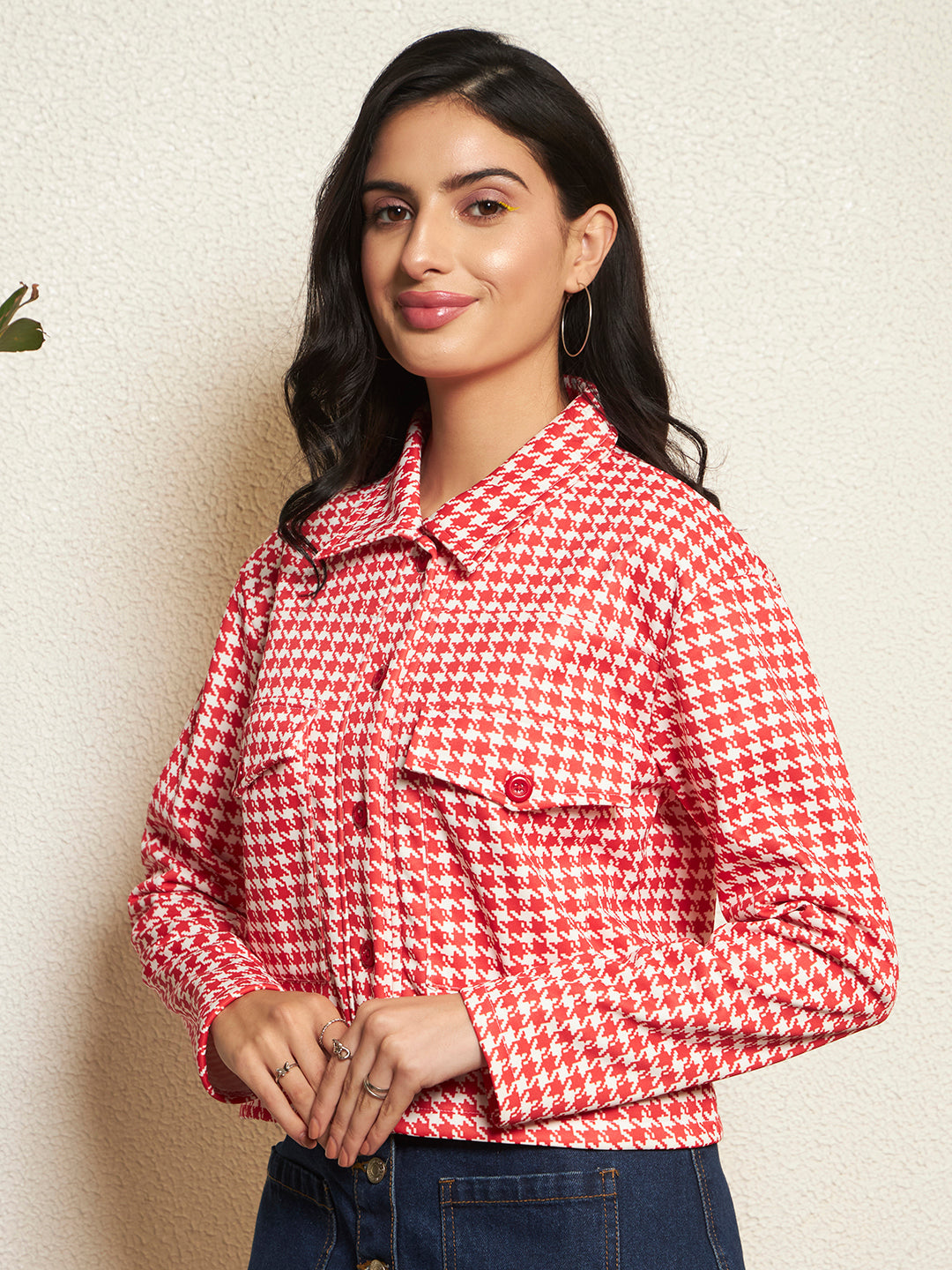 TANDUL Women Classic Red and White Checkered Jacket