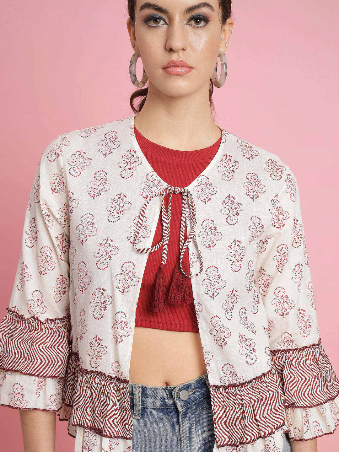 Casual Bell Sleeves Printed Women Multicolor Top