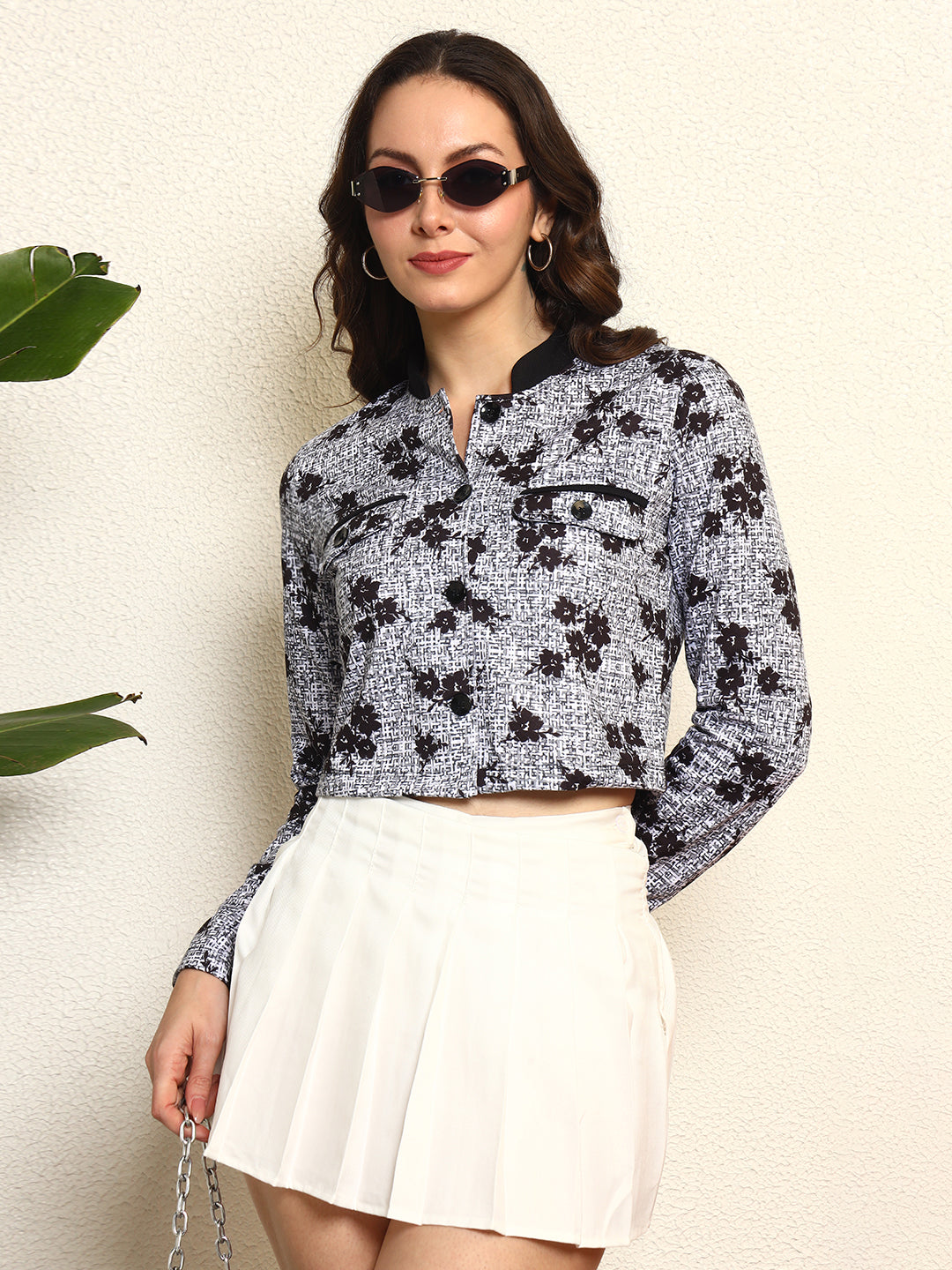 TANDUL Women Stunning Black and White Floral Print Jacket