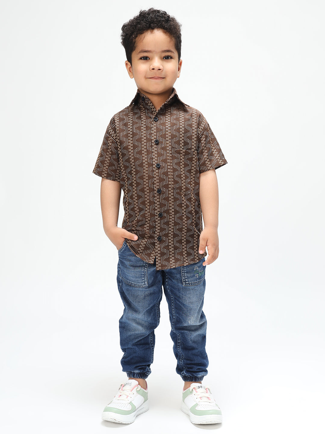 Boys Stylish Brown Shirt Printed Casual Shirt