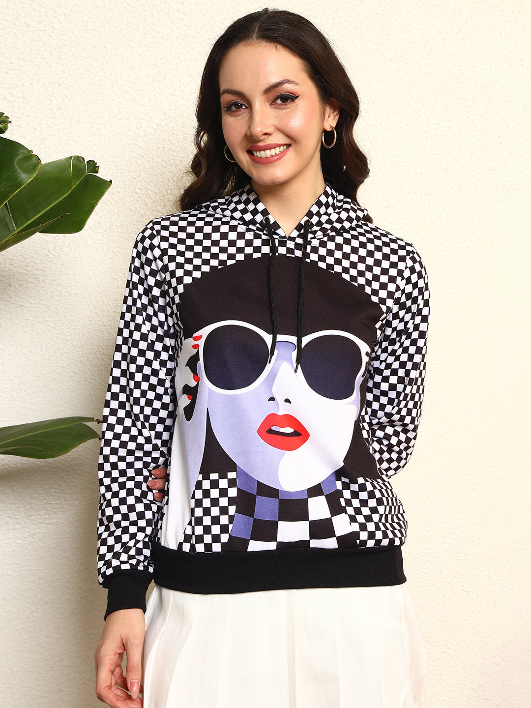 TANDUL Women Stylish Checkered Hoodie