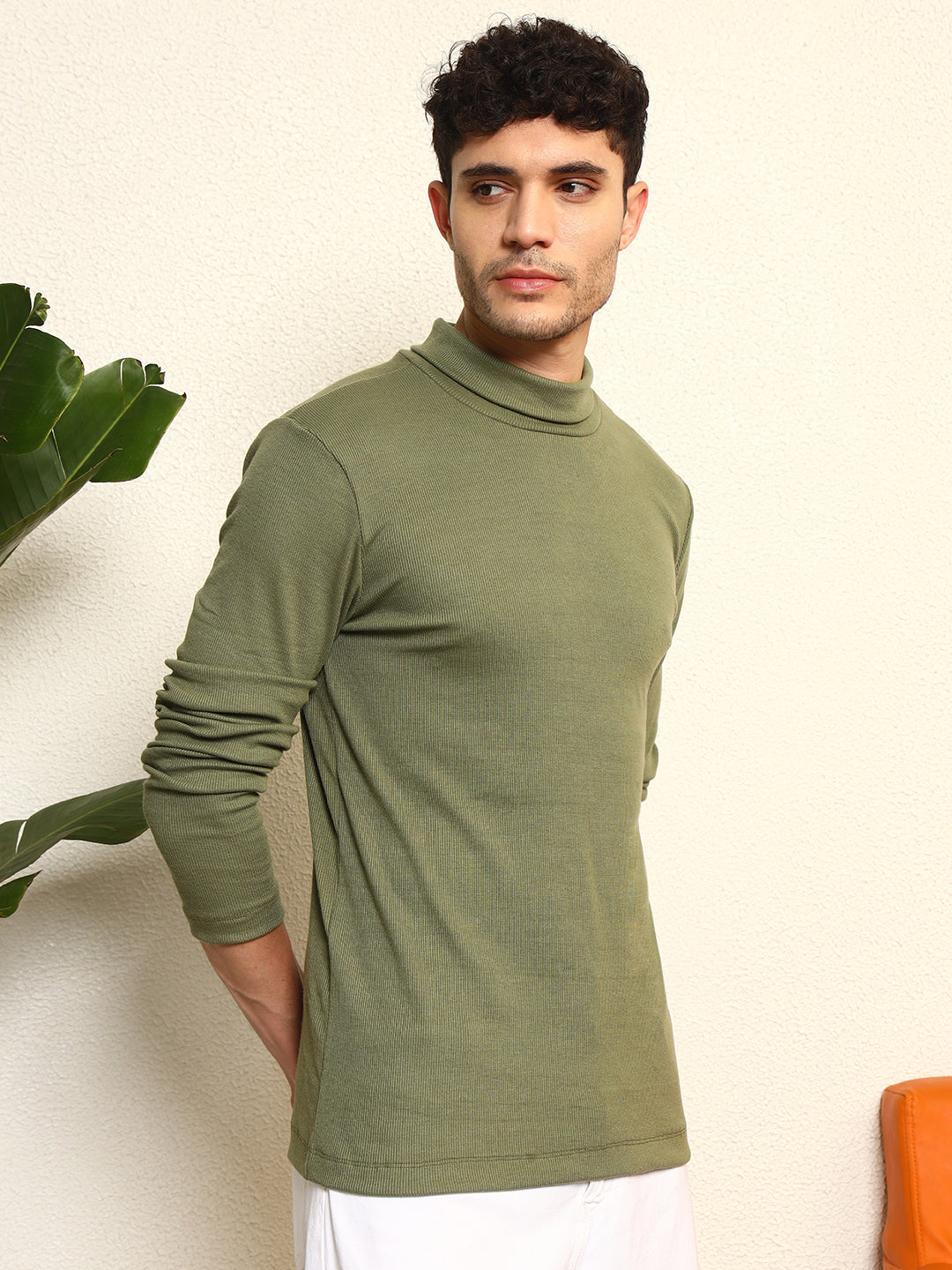 TANDUL Men Solid Turtle Neck Green Sweater